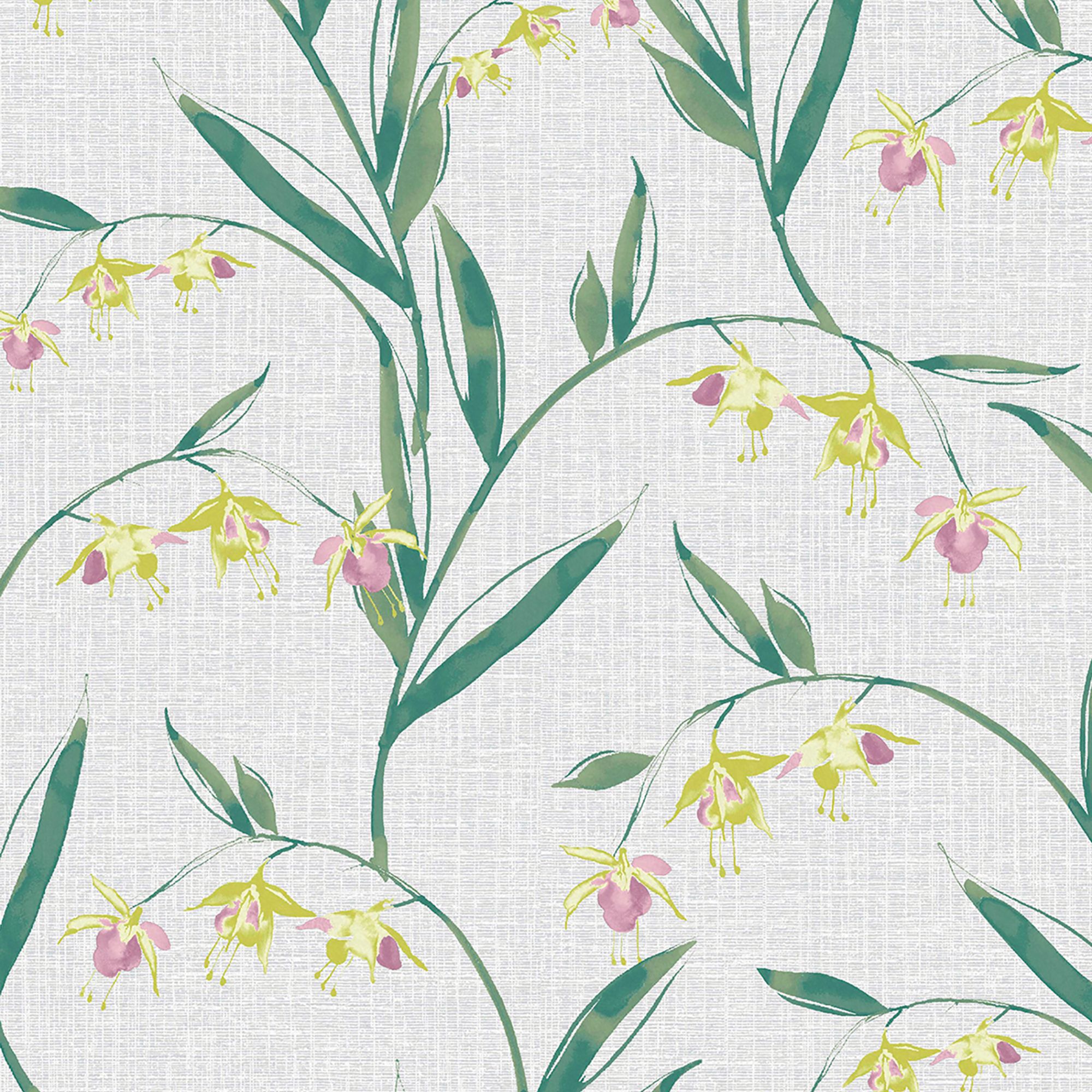 Laura Ashley Botanical Diary Pale Slate Grey Fulwell Fuchsia Smooth Wallpaper