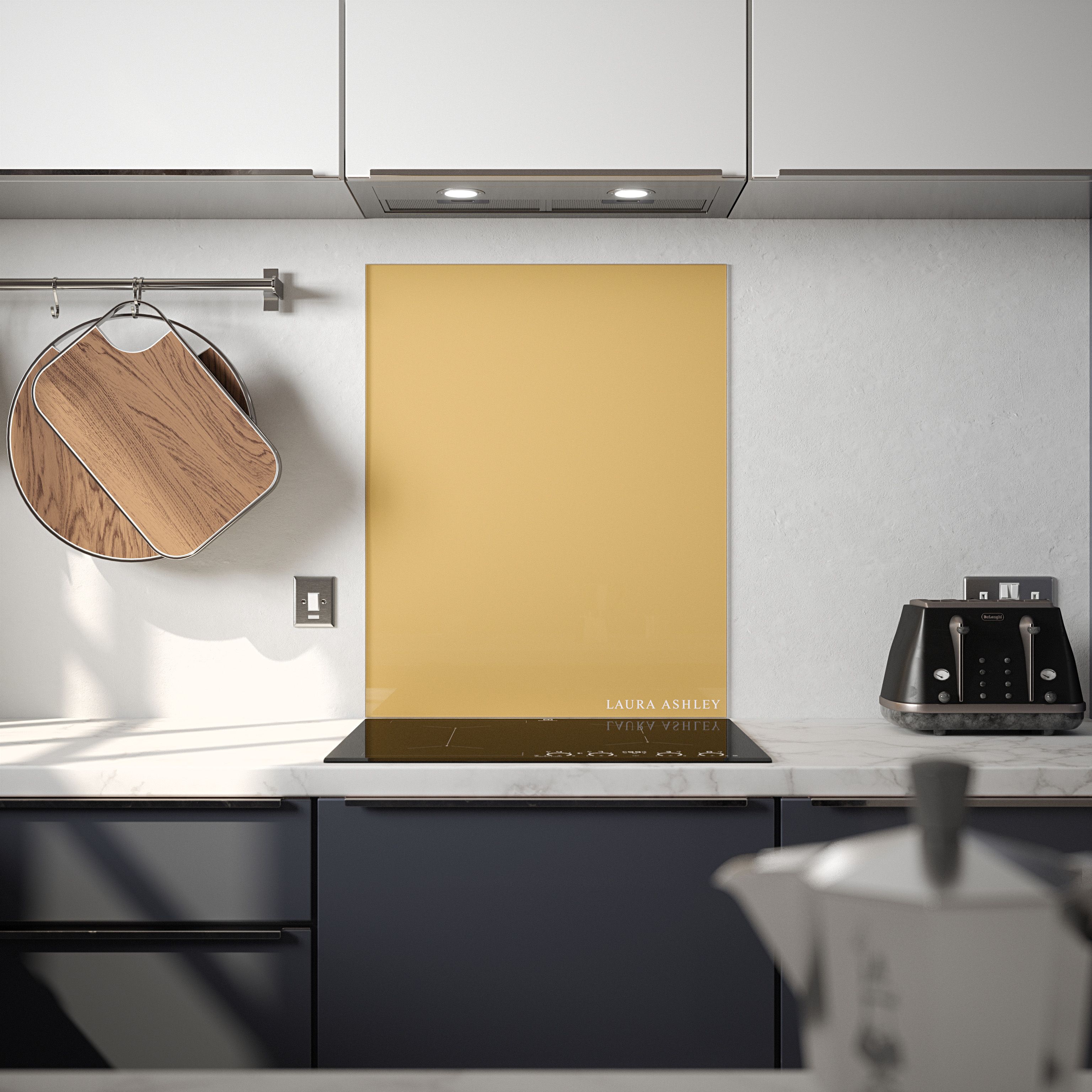 Laura Ashley Brass Geometric Glass Splashback, (H)750mm (W)600mm (T)6mm