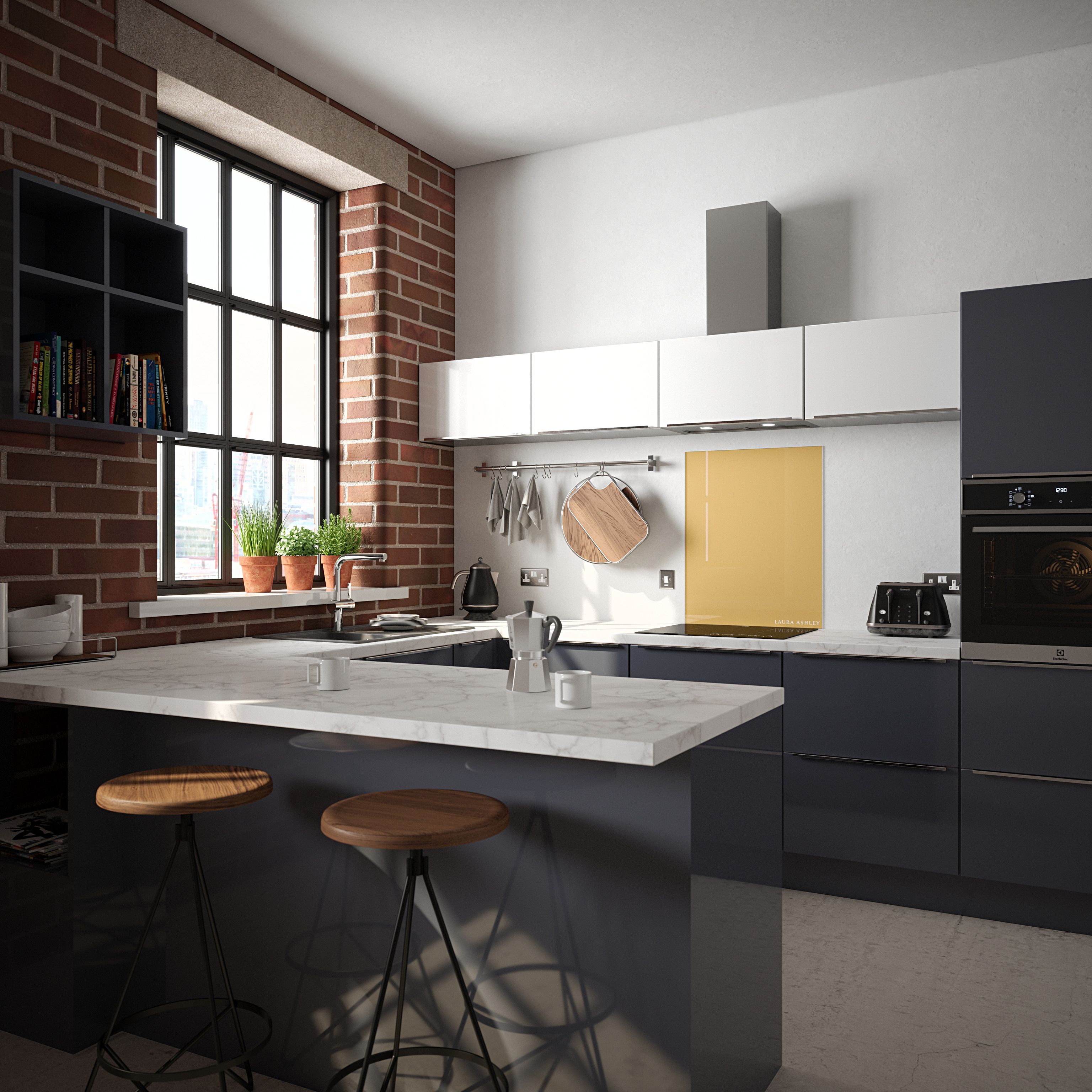 Laura Ashley Brass Geometric Glass Splashback, (H)750mm (W)600mm (T)6mm