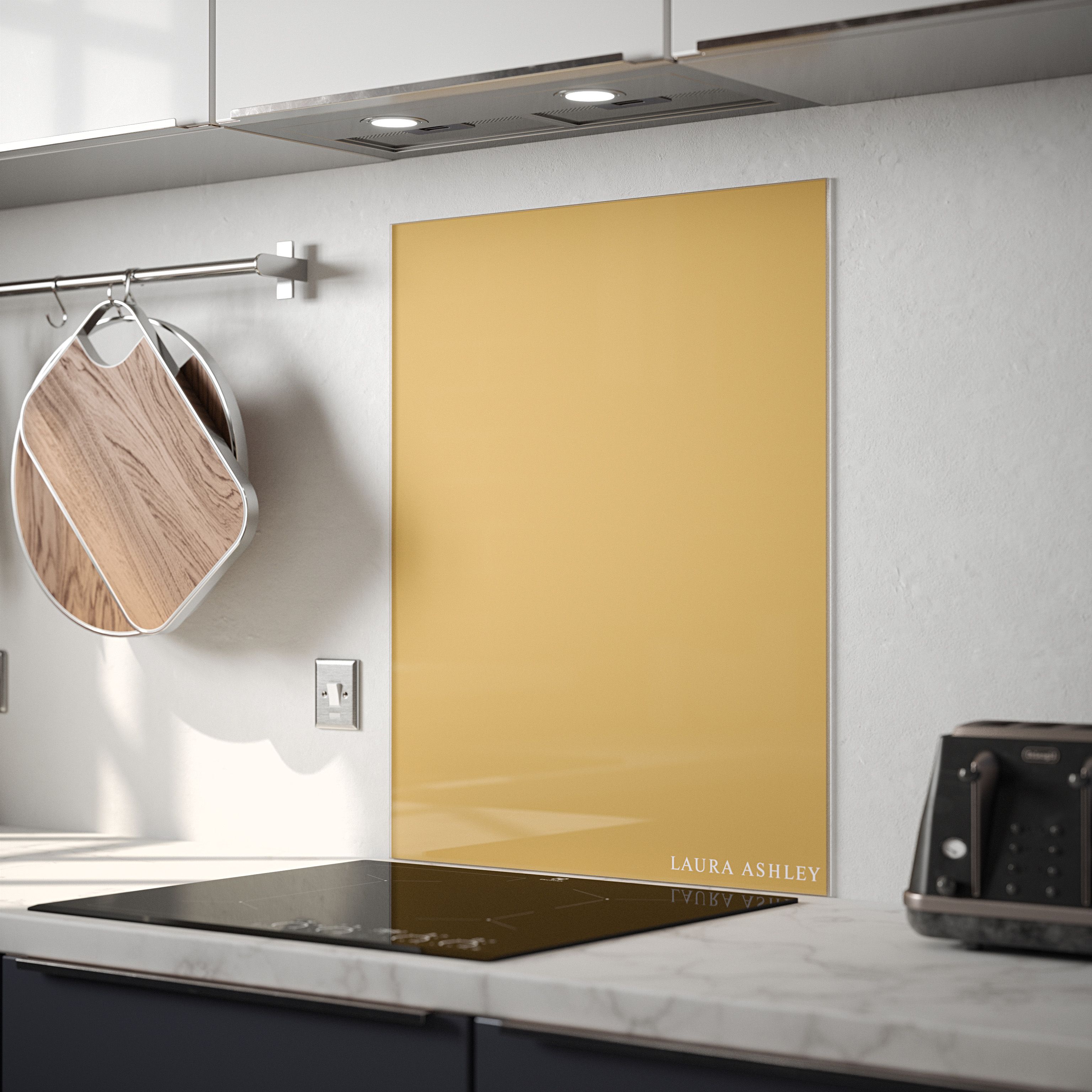 Laura Ashley Brass Geometric Glass Splashback, (H)750mm (W)600mm (T)6mm