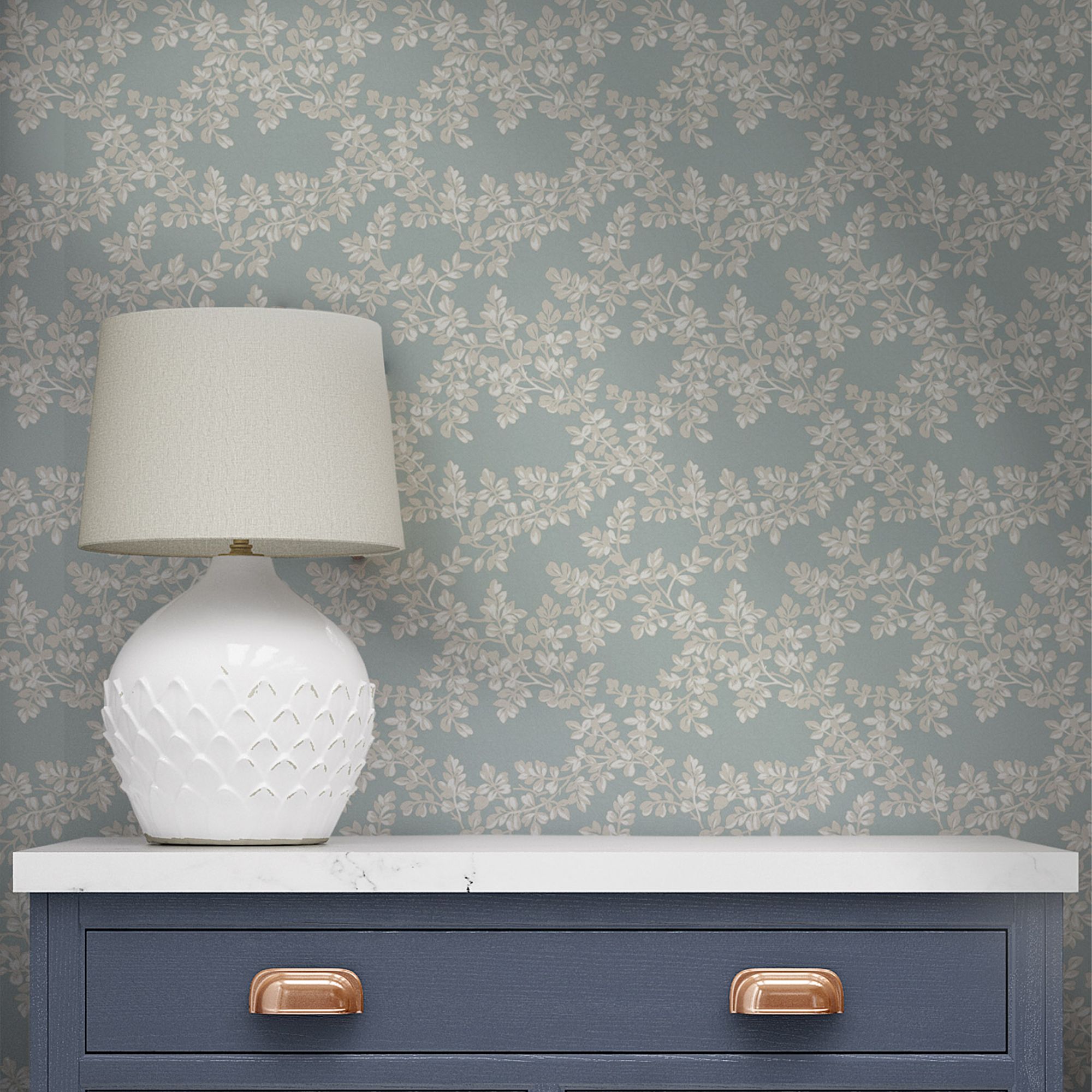 Laura Ashley Burnham Pale seaspray Trail Smooth Wallpaper Sample