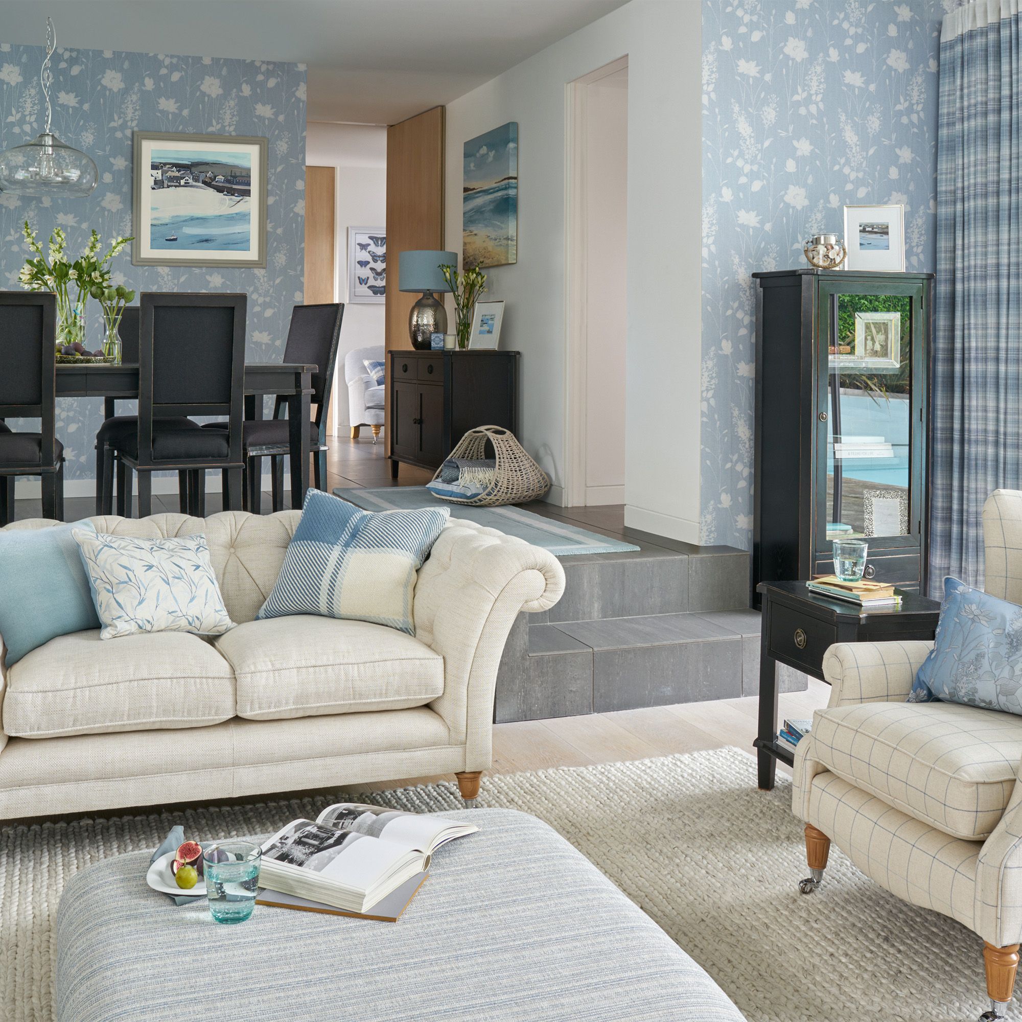 Laura Ashley Chalk blue Dragonfly garden Smooth Wallpaper Sample