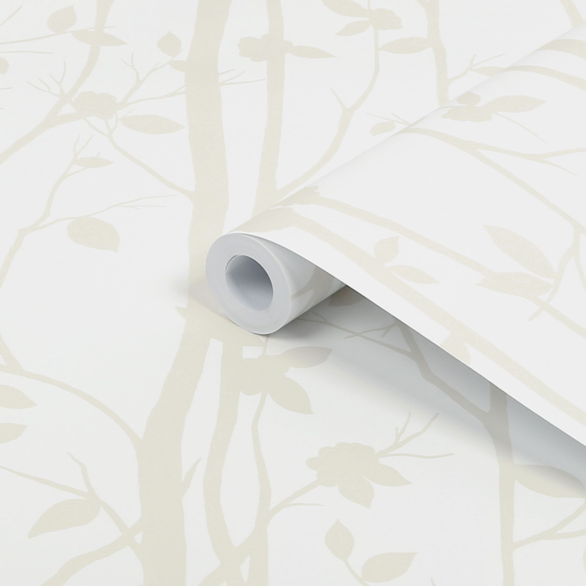 Laura Ashley Cottonwood Pearlescent white Trail Smooth Wallpaper