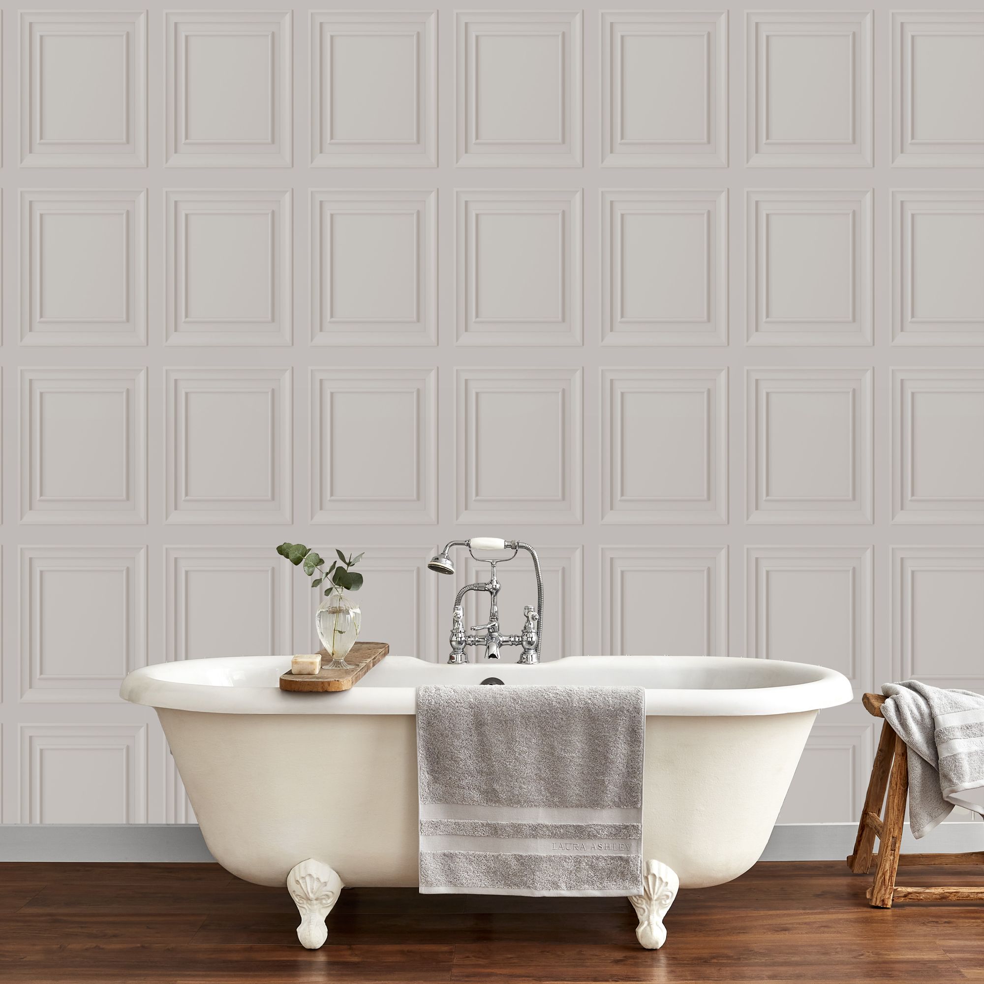 Laura Ashley Country charm Dove Grey Wood panel Smooth Wallpaper Sample