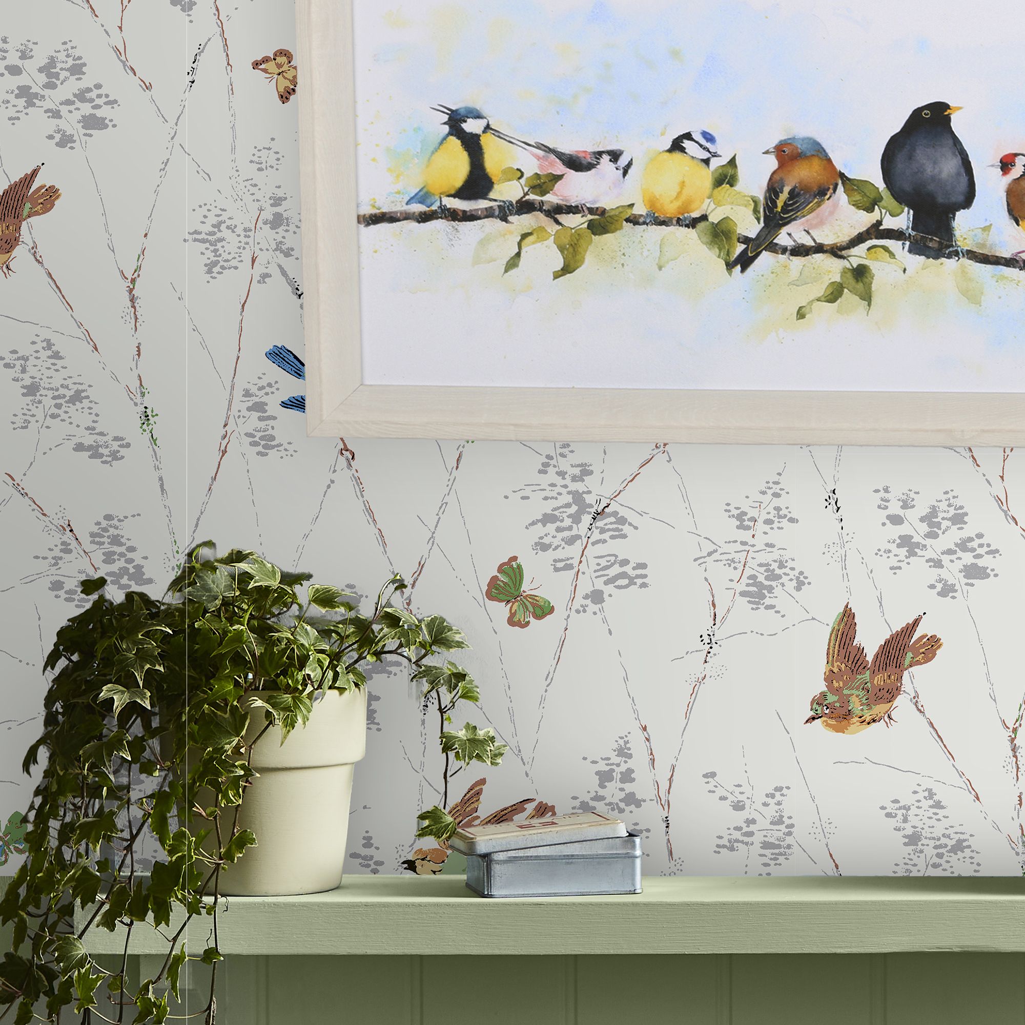 Laura Ashley Covey Birds Multicolour Canvas art (H)30cm x (W)60cm