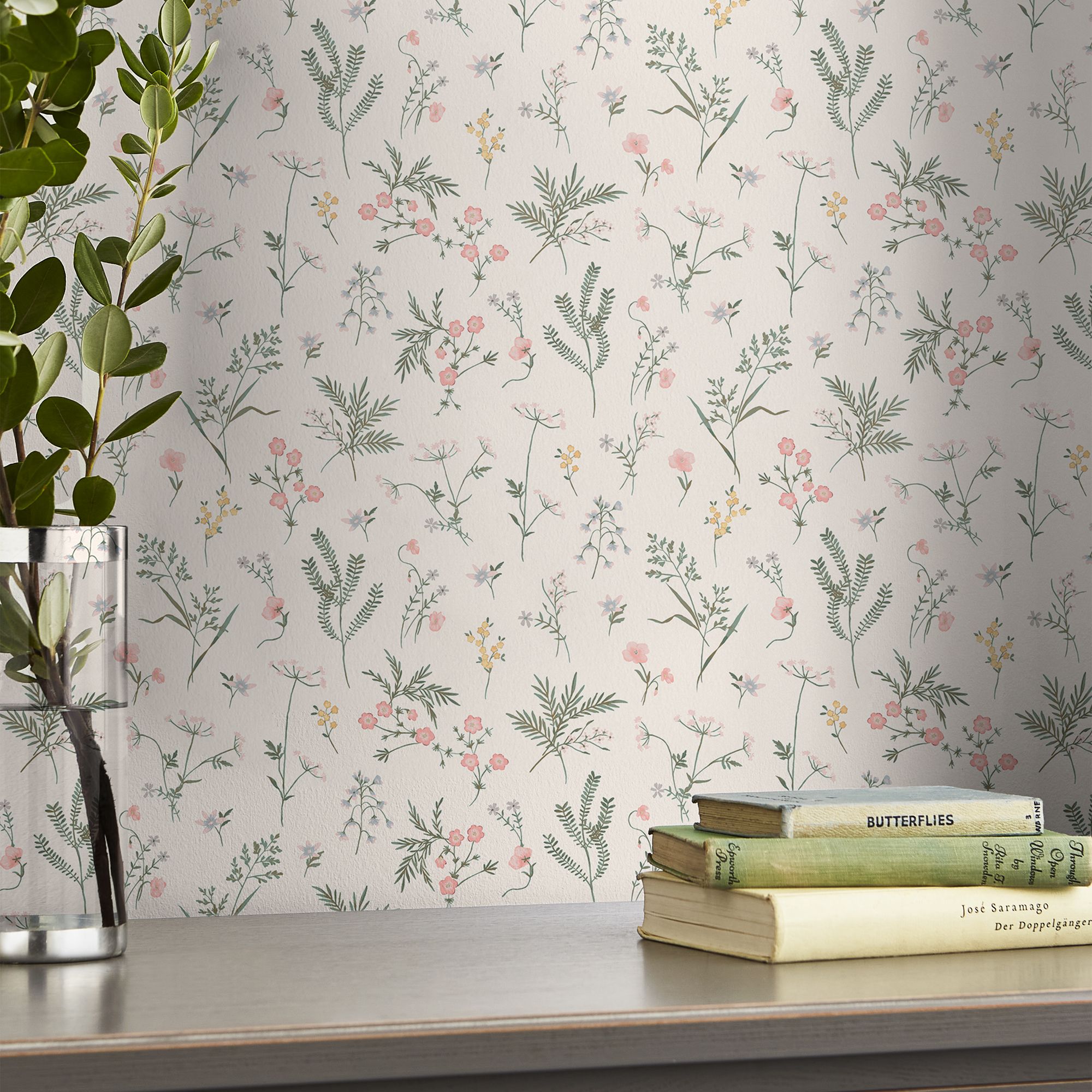 Laura Ashley Crossfell Cream Leaves Smooth Wallpaper Sample