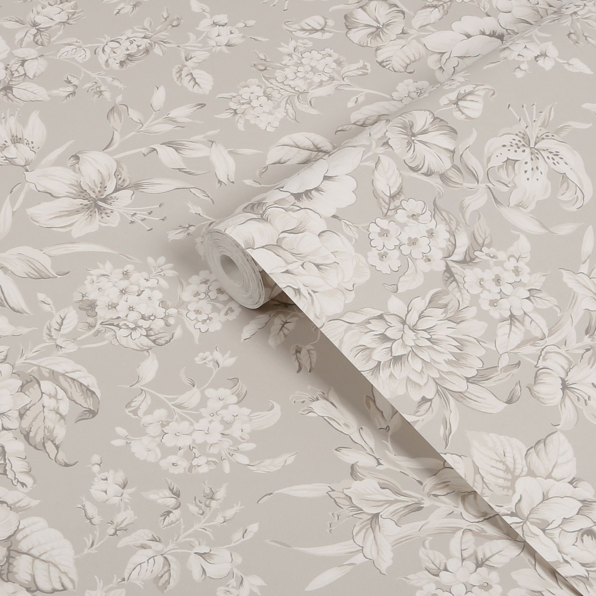 Laura Ashley Dove Grey Heledd Blooms Smooth Wallpaper | Tradepoint