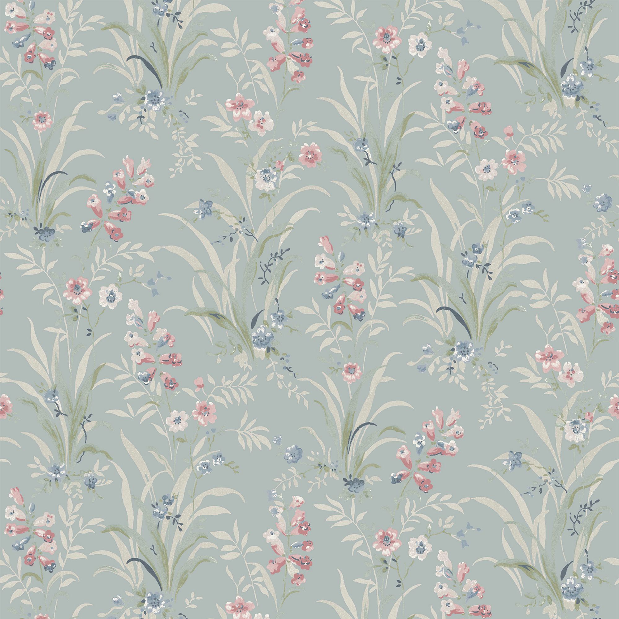 Laura Ashley Duck Egg & Pink Mosedale Posy Smooth Wallpaper