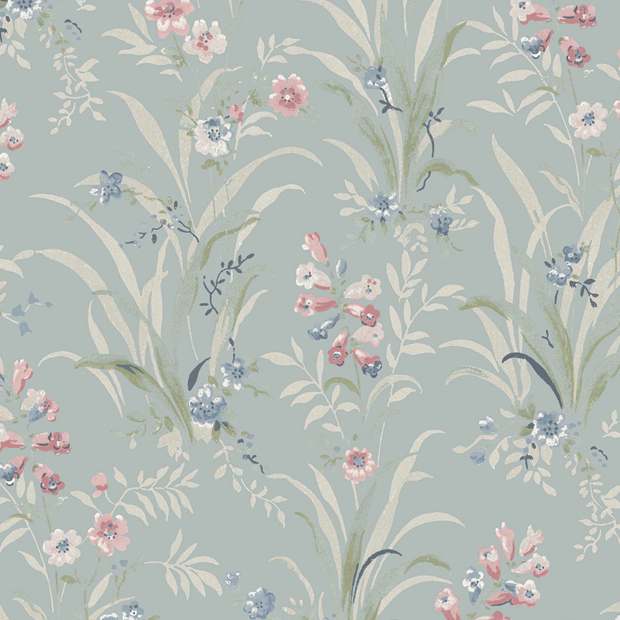 Laura Ashley Duck Egg & Pink Mosedale Posy Smooth Wallpaper