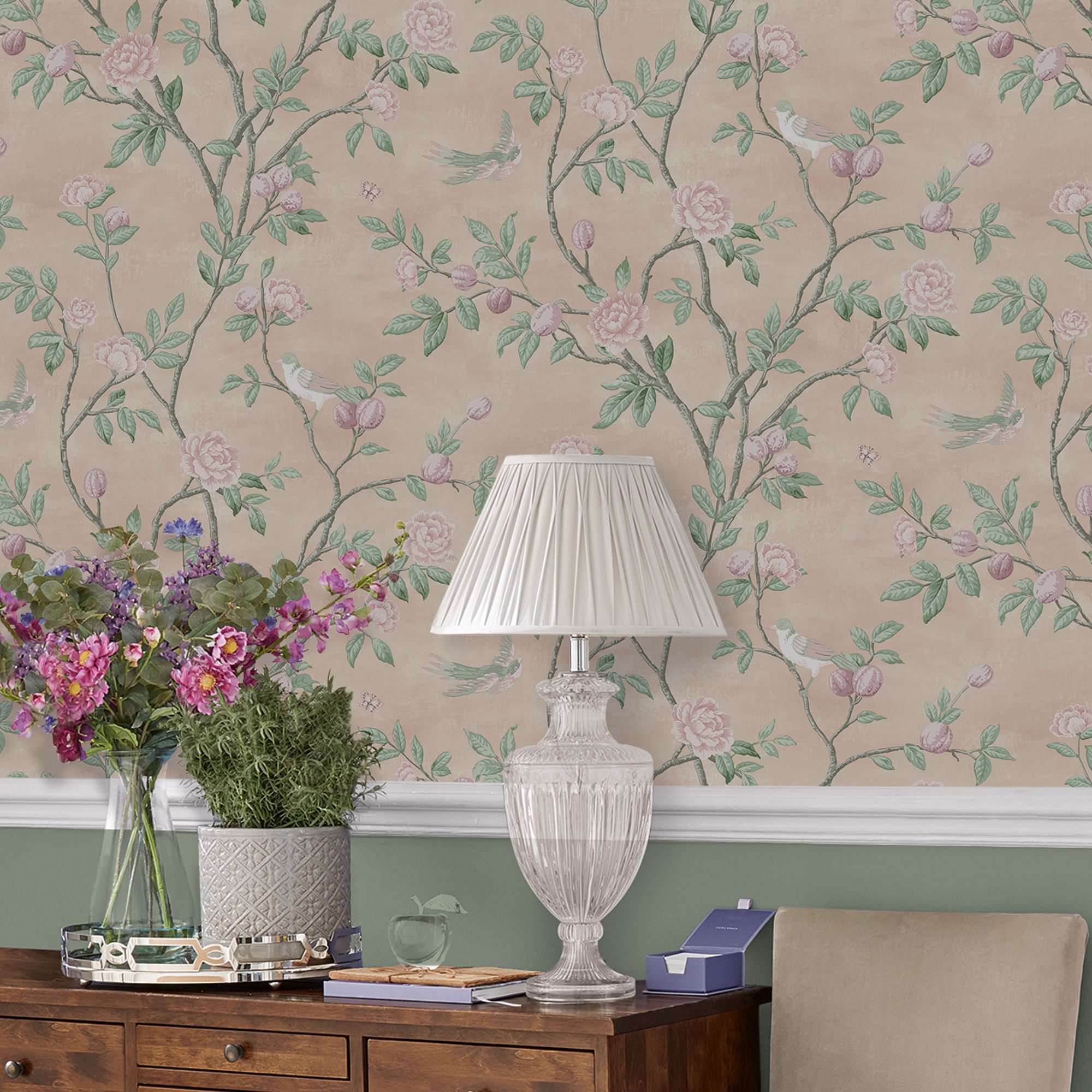 Laura Ashley Eglantine Blush Trail Smooth Wallpaper Sample
