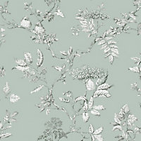 Laura Ashley Elderwood Duck egg Floral Smooth Wallpaper