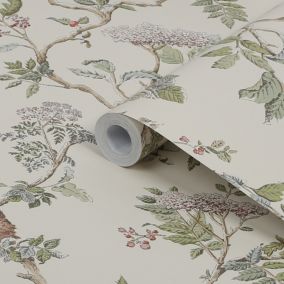 Laura Ashley Elderwood Neutral Floral Smooth Wallpaper Sample