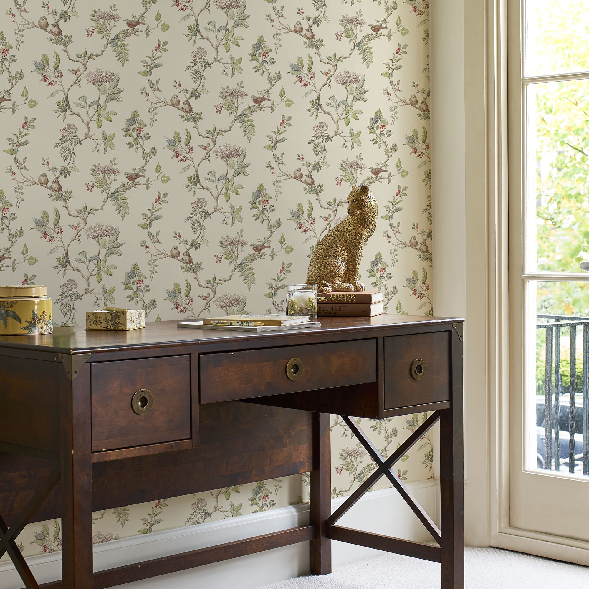 Laura Ashley Elderwood Neutral Floral Smooth Wallpaper Sample