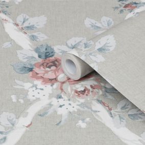 Laura Ashley Elwyn Done Grey Floral Smooth Wallpaper