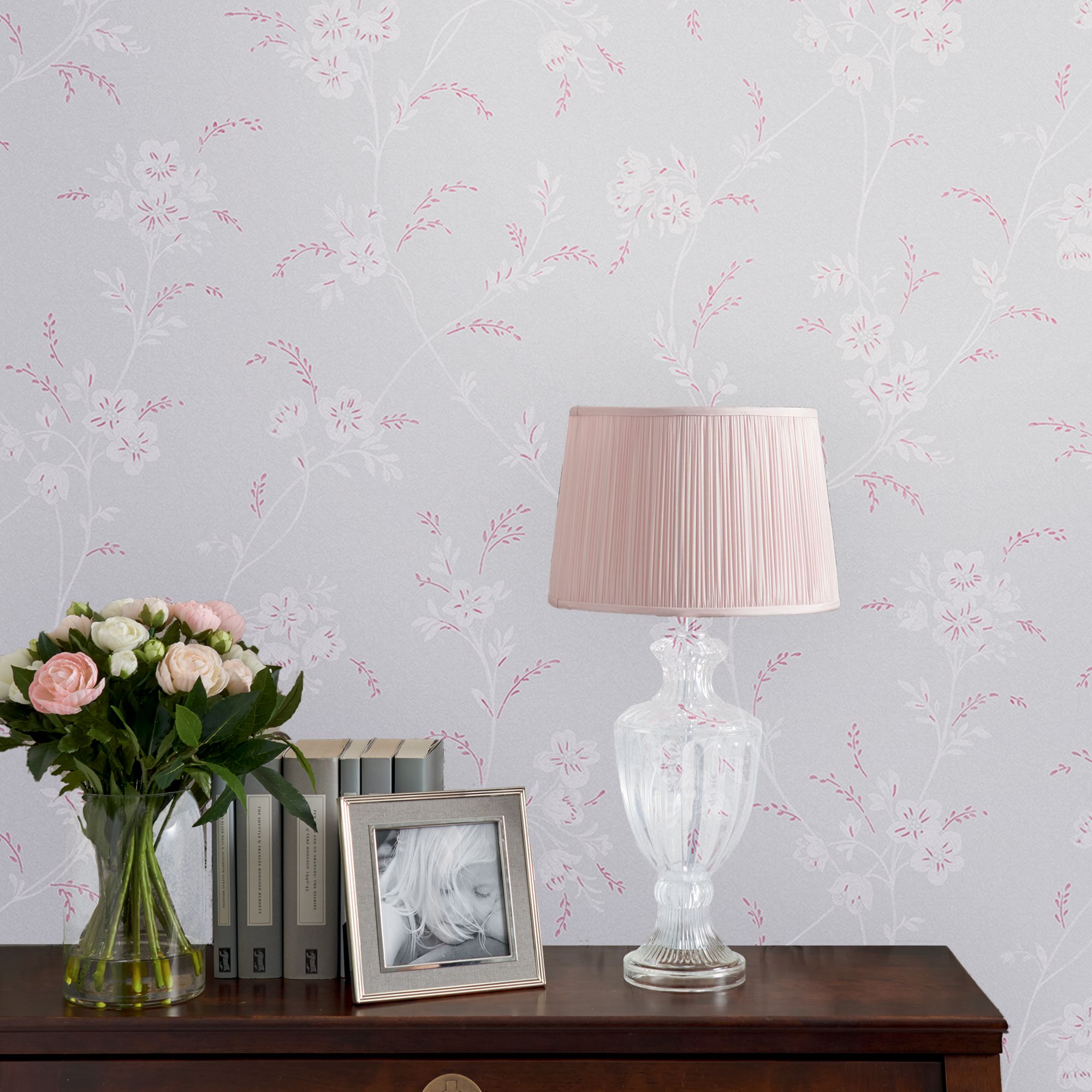 Laura Ashley Eva Sugared Grey Floral Smooth Wallpaper Sample