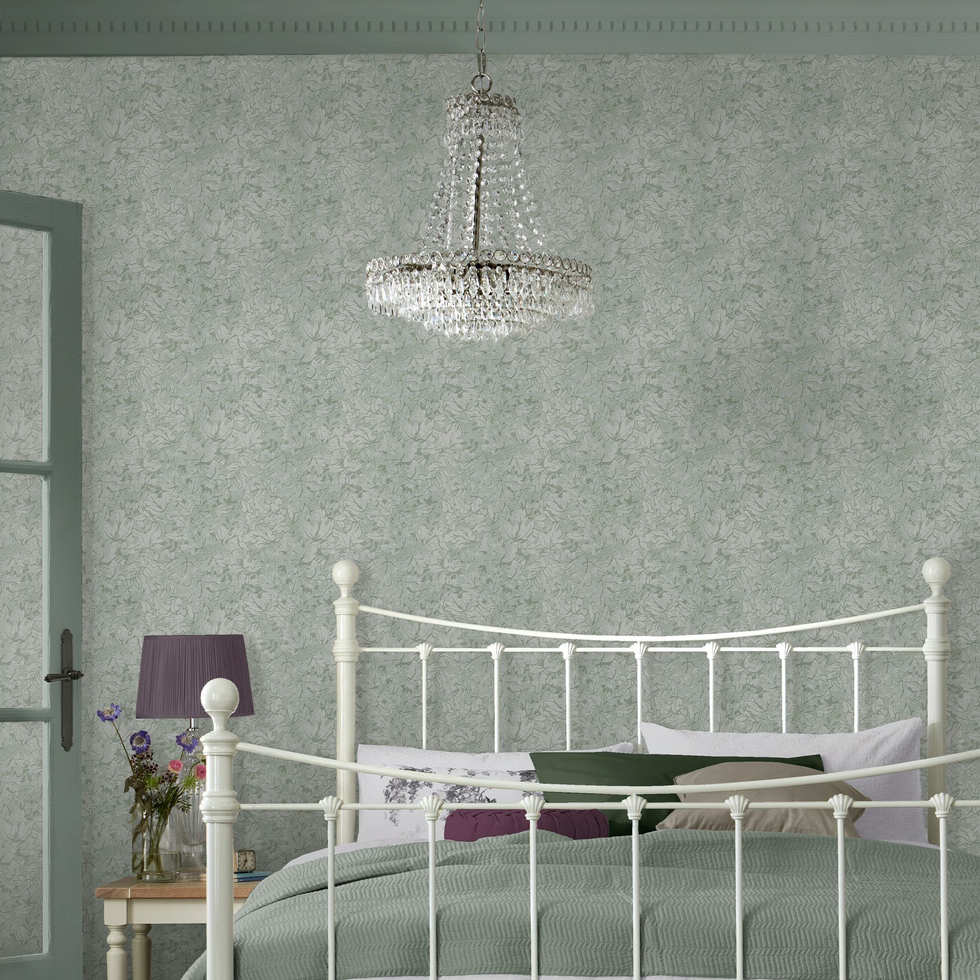 Laura Ashley Faded Glamour Corrina Leaf Mineral Green Smooth Wallpaper