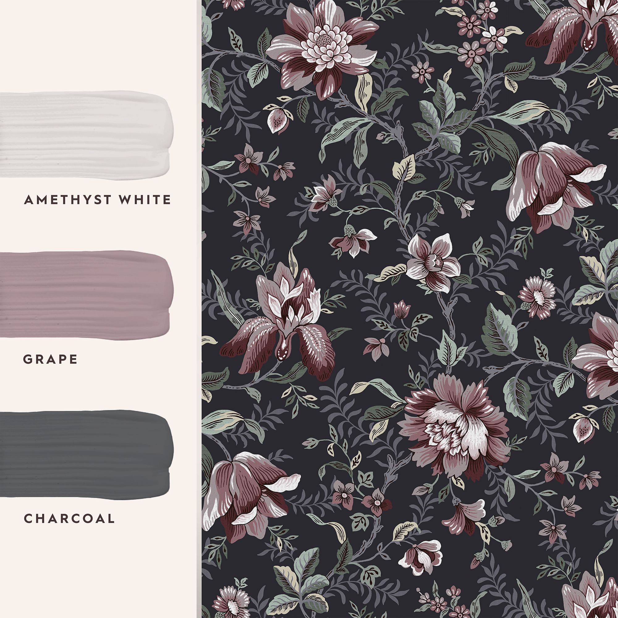 Laura Ashley Faded Glamour Edita’s Garden Charcoal Grey Smooth Wallpaper