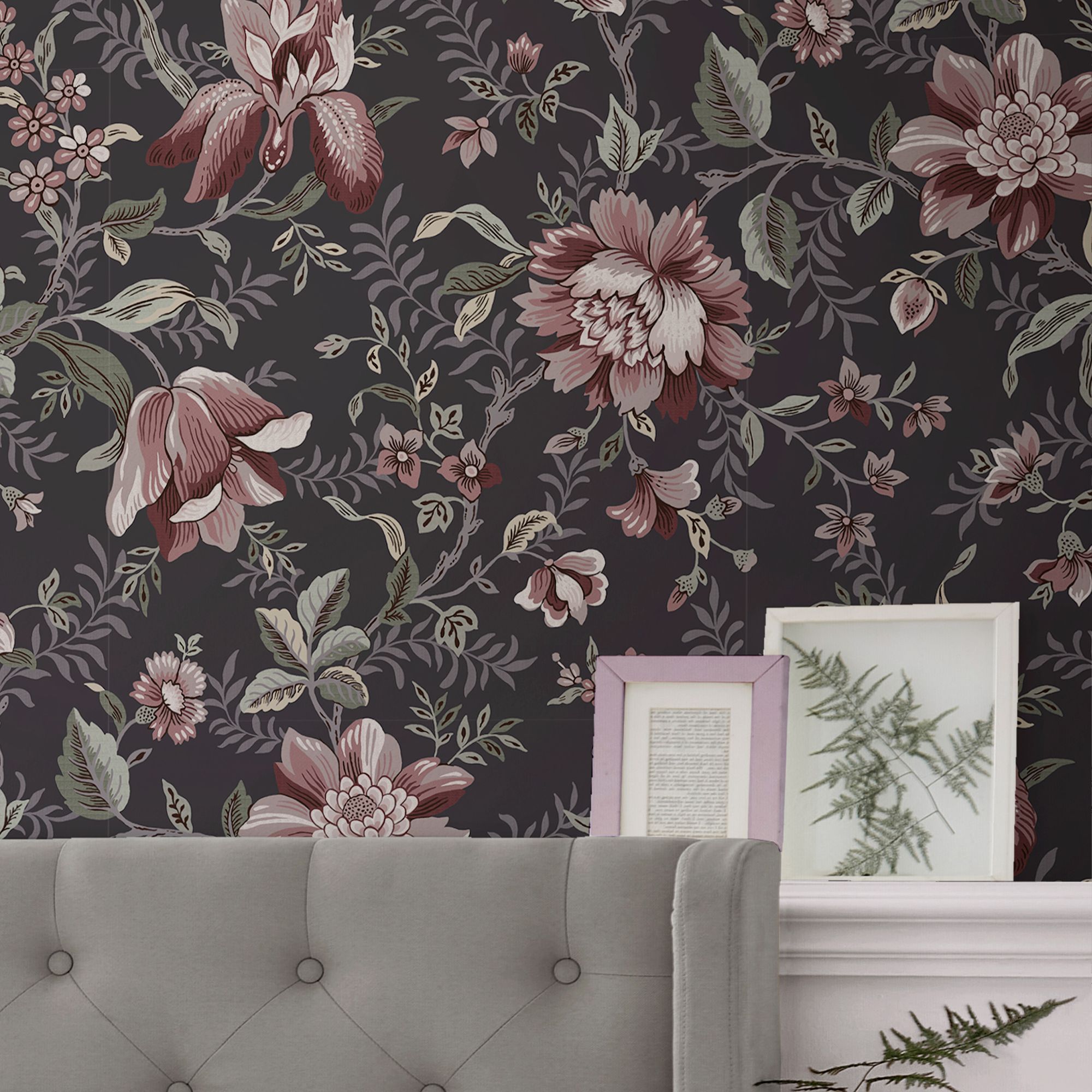 Laura Ashley Faded Glamour Edita’s Garden Charcoal Grey Smooth Wallpaper