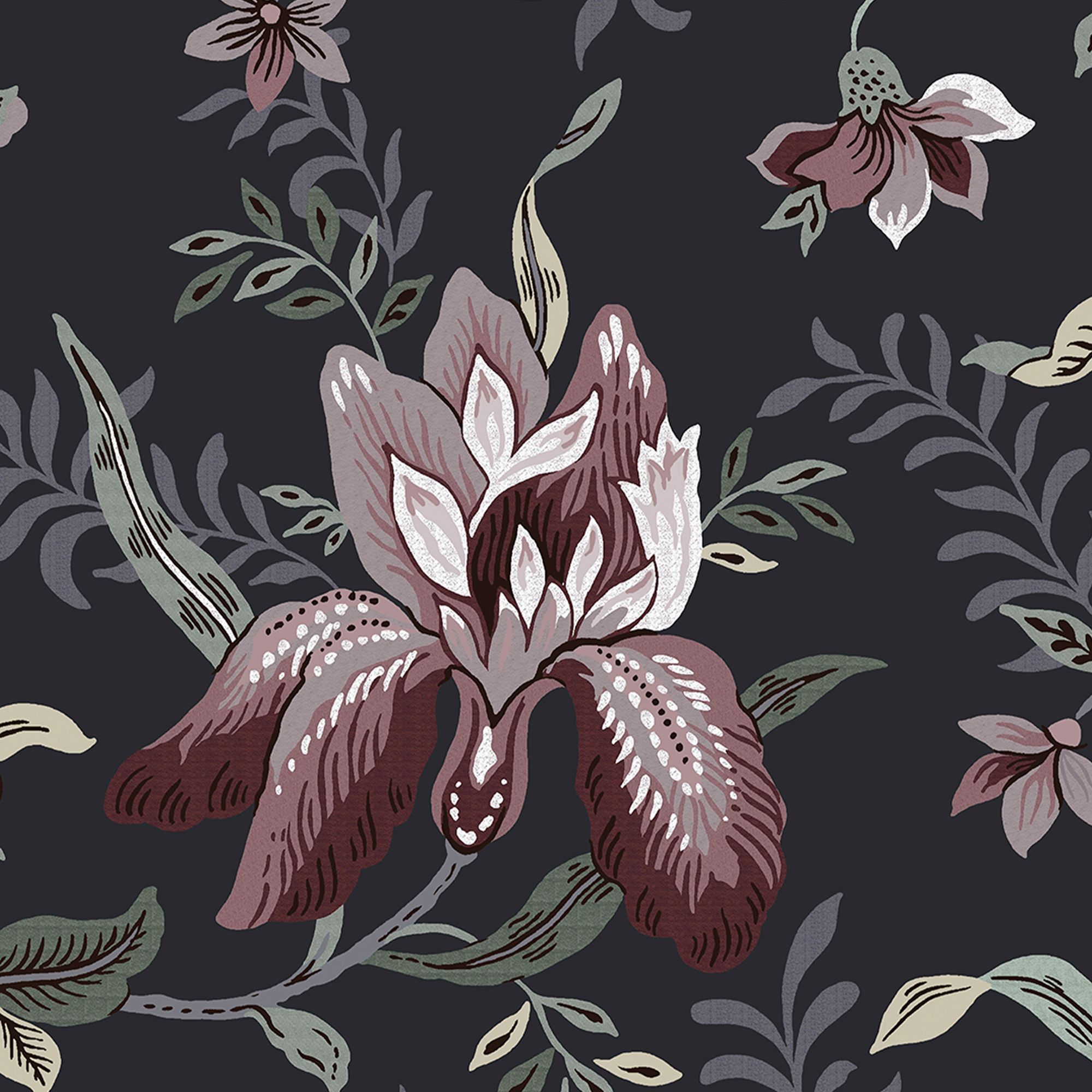 Laura Ashley Faded Glamour Edita’s Garden Charcoal Grey Smooth Wallpaper