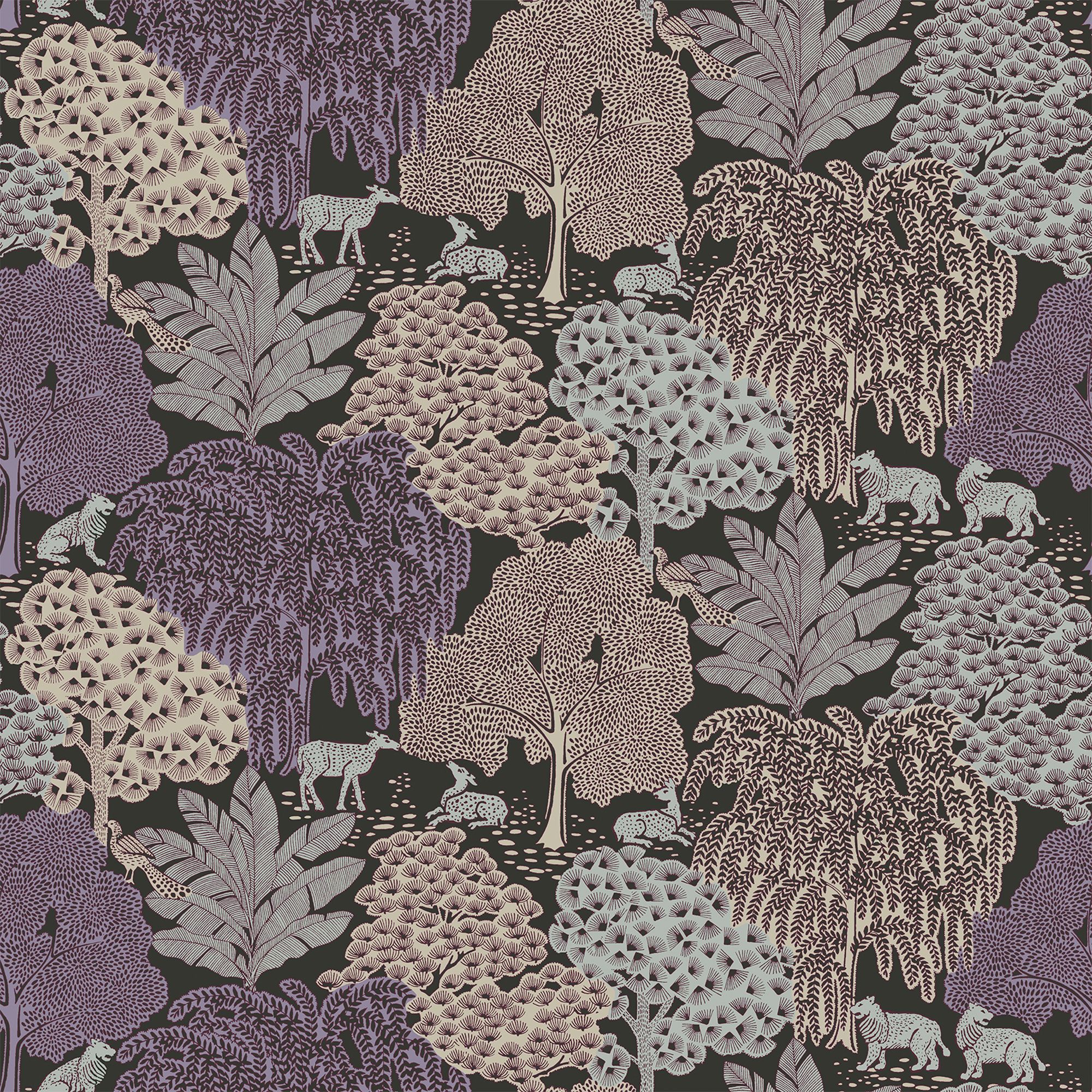 Laura Ashley Faded Glamour Garwood Grove Violet Grey Smooth Wallpaper