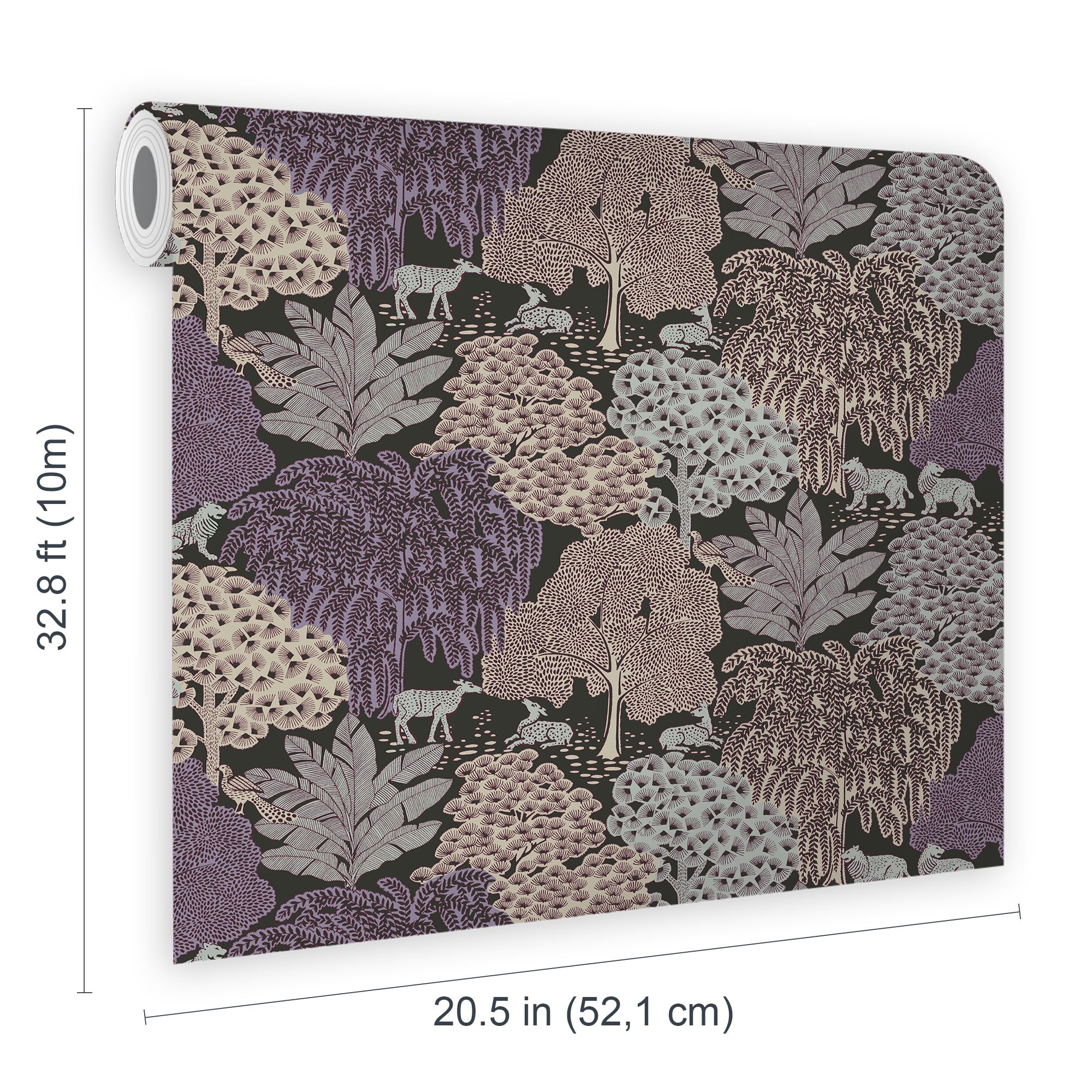 Laura Ashley Faded Glamour Garwood Grove Violet Grey Smooth Wallpaper