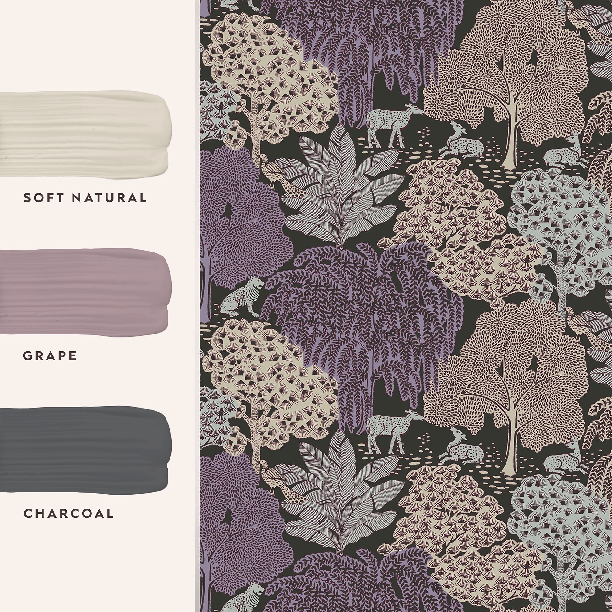Laura Ashley Faded Glamour Garwood Grove Violet Grey Smooth Wallpaper