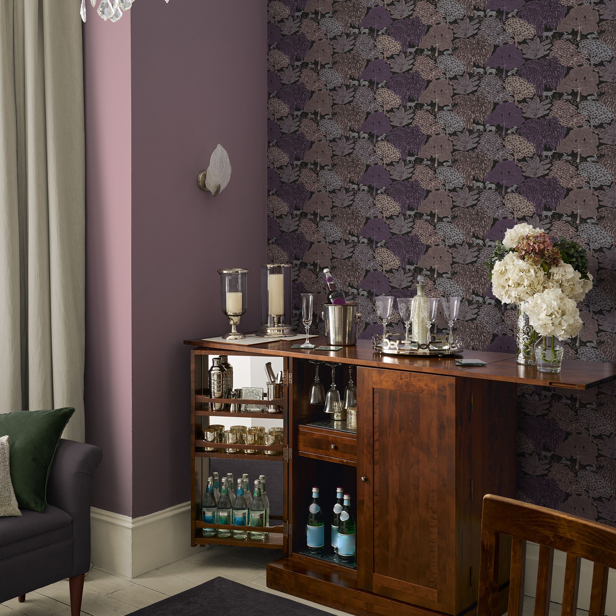 Laura Ashley Faded Glamour Garwood Grove Violet Grey Smooth Wallpaper