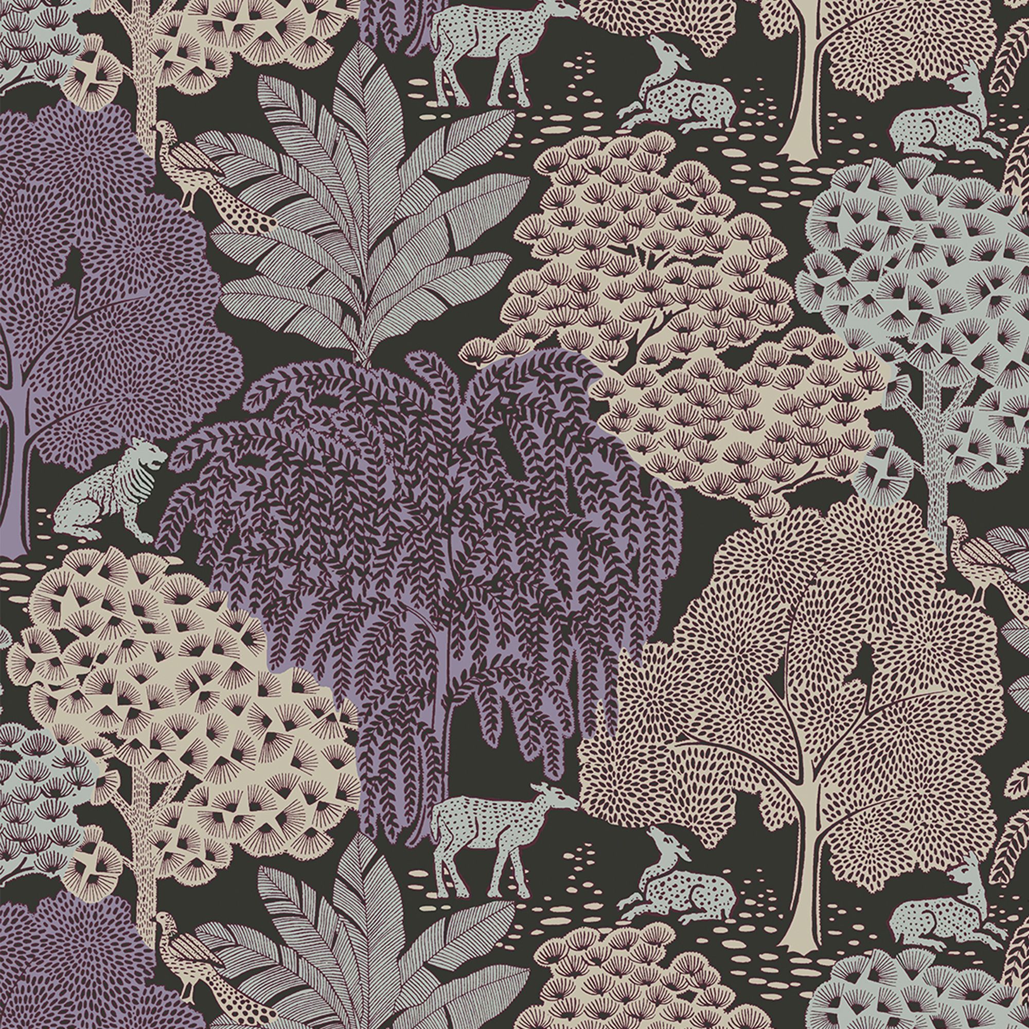 Laura Ashley Faded Glamour Garwood Grove Violet Grey Smooth Wallpaper