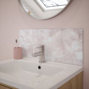 Laura Ashley Gloss Blush Onyx Marble effect Glass Self-adhesive Bathroom Splashback (H)25cm (W)60cm