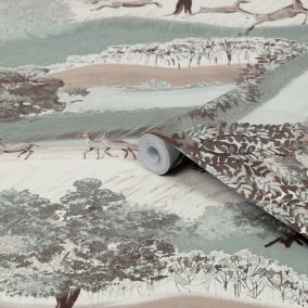 Laura Ashley Hartingdon Cream & Green Landscape Smooth Wallpaper