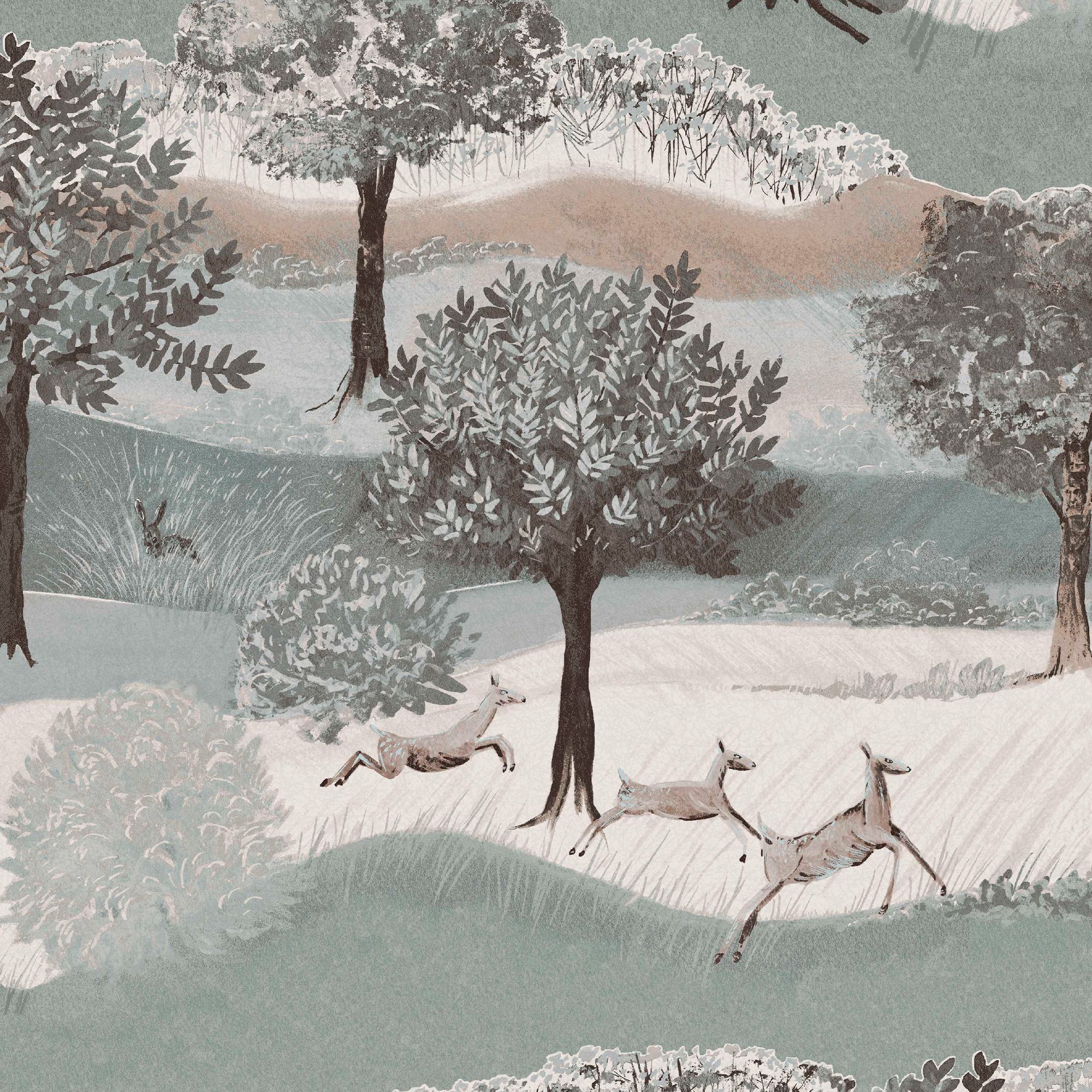 Laura Ashley Hartingdon Cream & Green Landscape Smooth Wallpaper