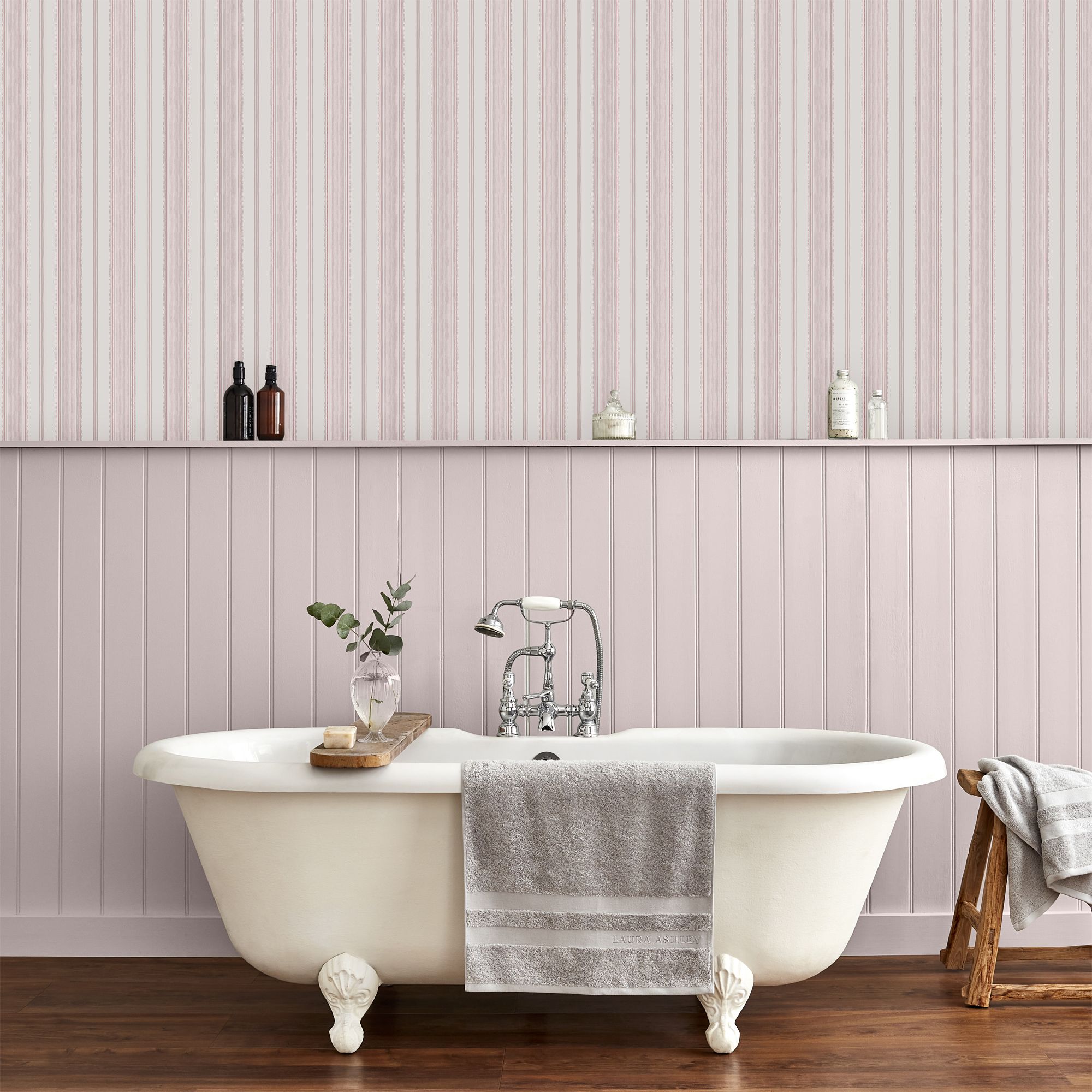 Laura Ashley Heacham Blush Stripe Smooth Wallpaper