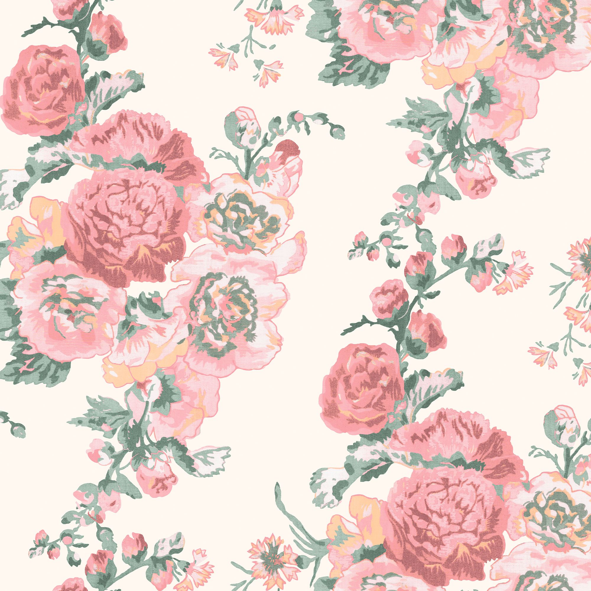 Laura Ashley Hollyhocks Pink Floral Smooth Wallpaper