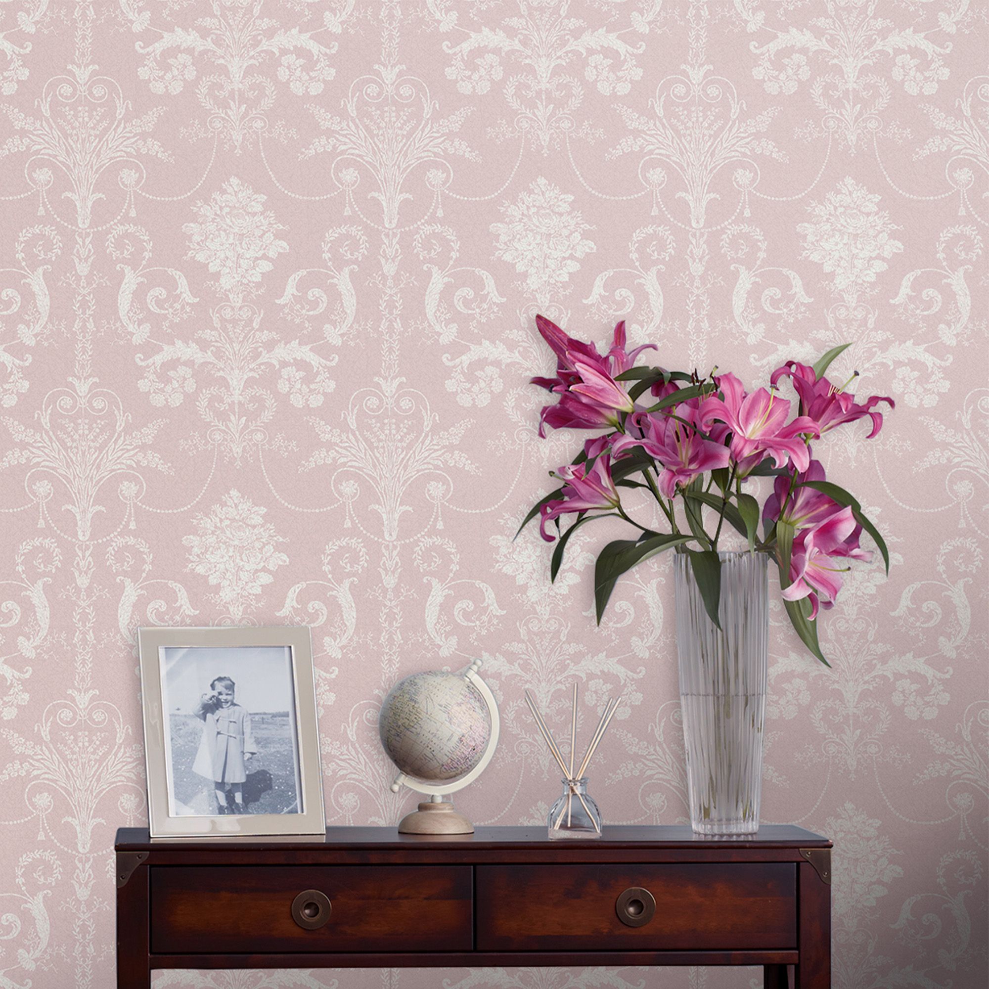 Laura Ashley Josette Amethyst Damask Smooth Wallpaper Sample