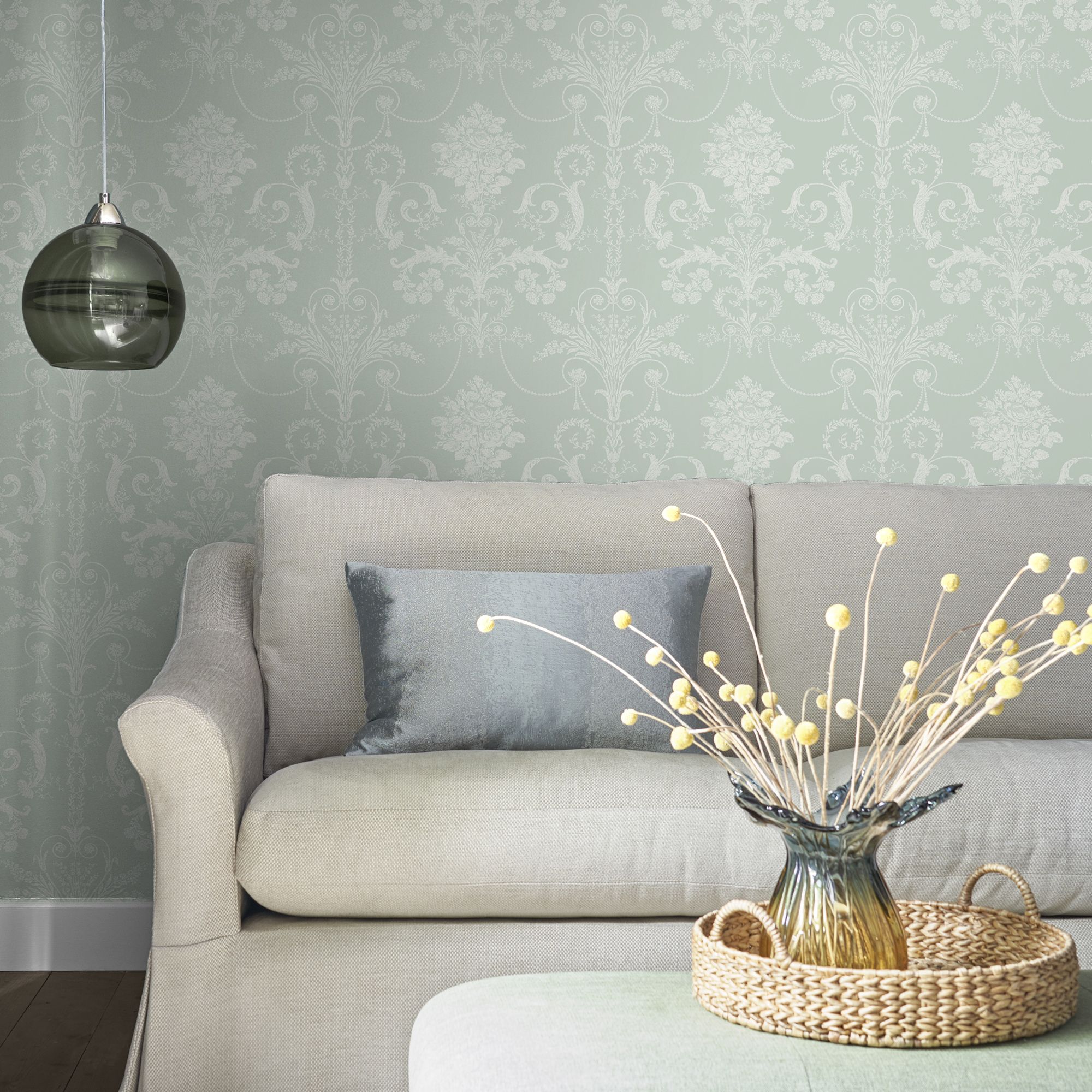 Laura Ashley Josette Duck egg Damask Smooth Wallpaper Sample