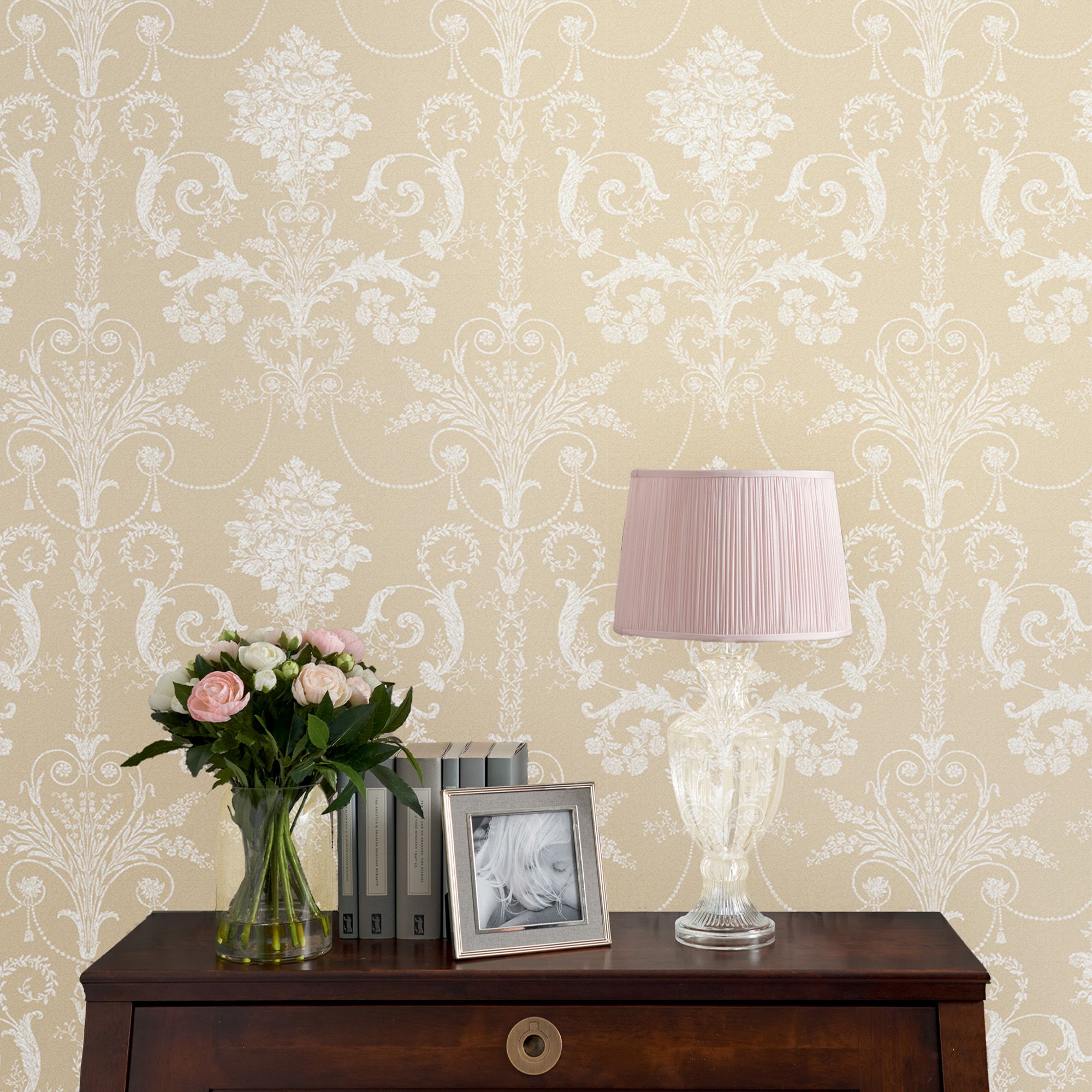 Laura Ashley Josette Linen Damask Smooth Wallpaper