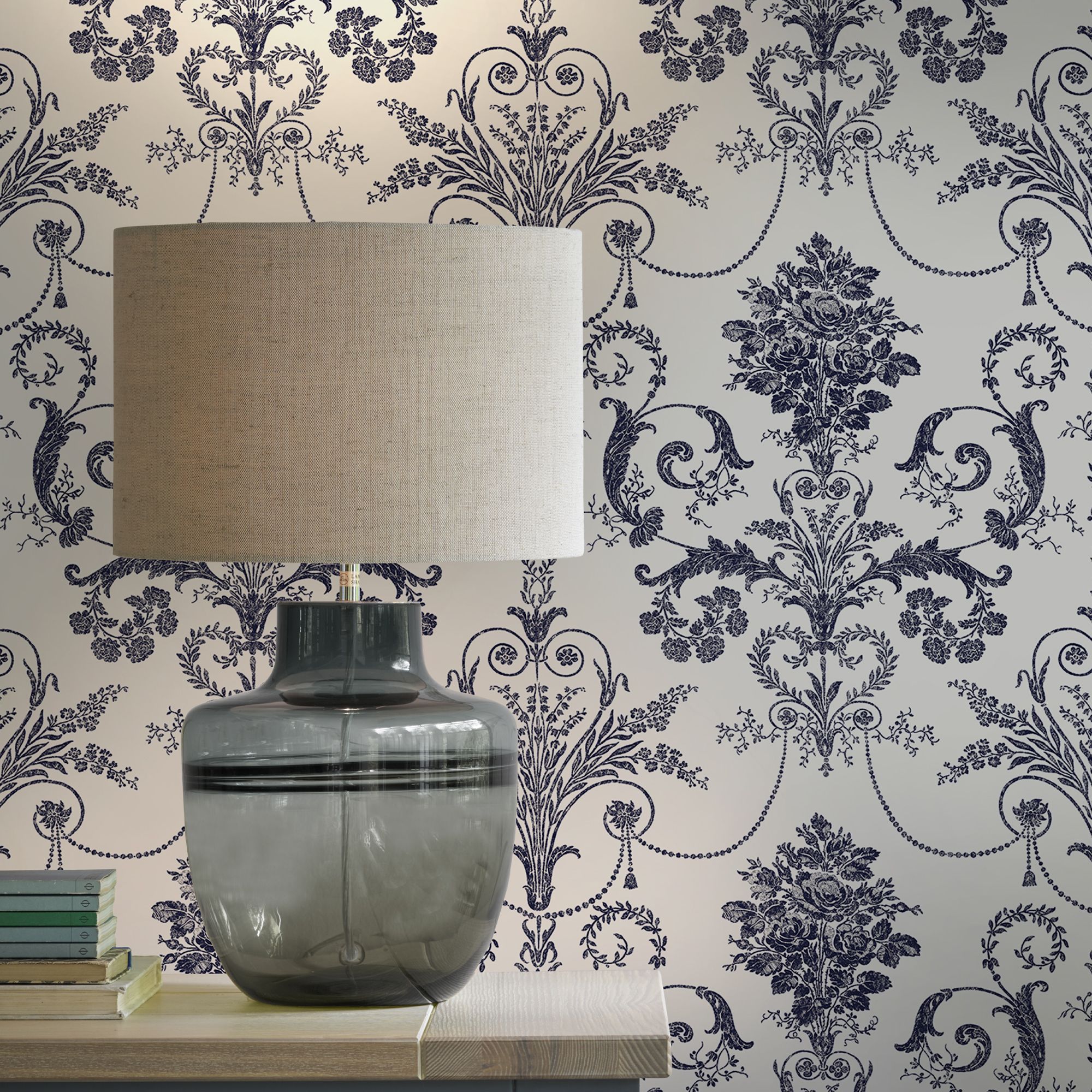Laura Ashley Josette Midnight & off white Damask Smooth Wallpaper Sample