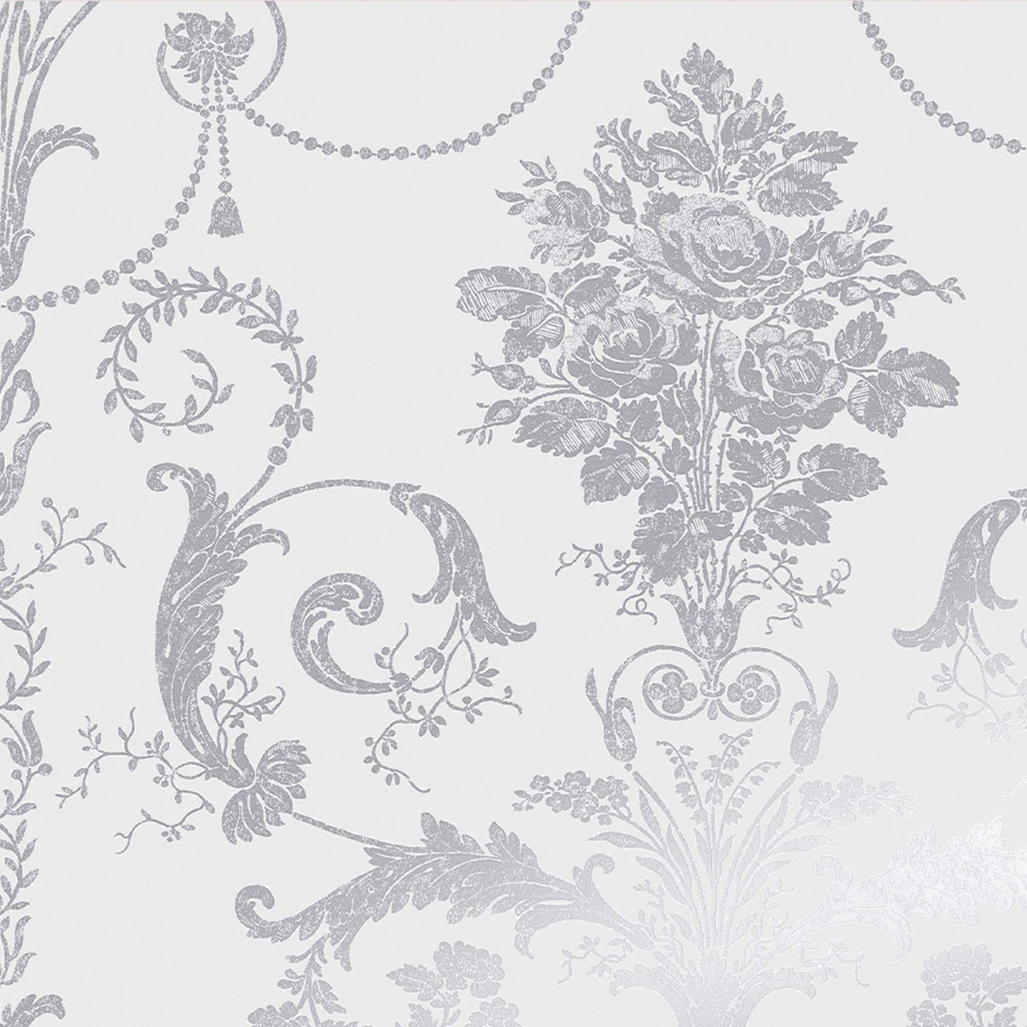 Laura Ashley Josette Silver effect Damask Smooth Wallpaper Sample