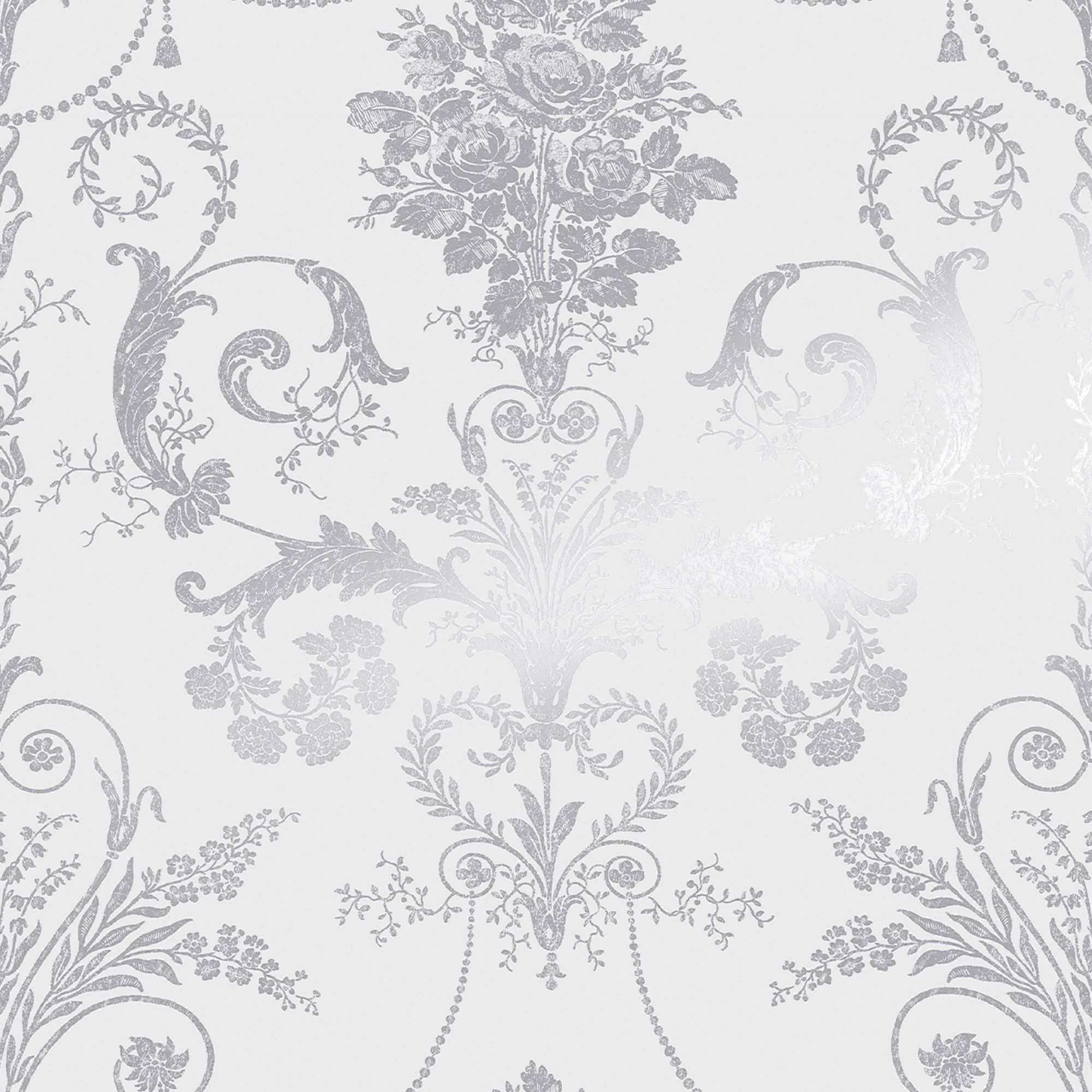 Laura Ashley Josette Silver effect Damask Smooth Wallpaper