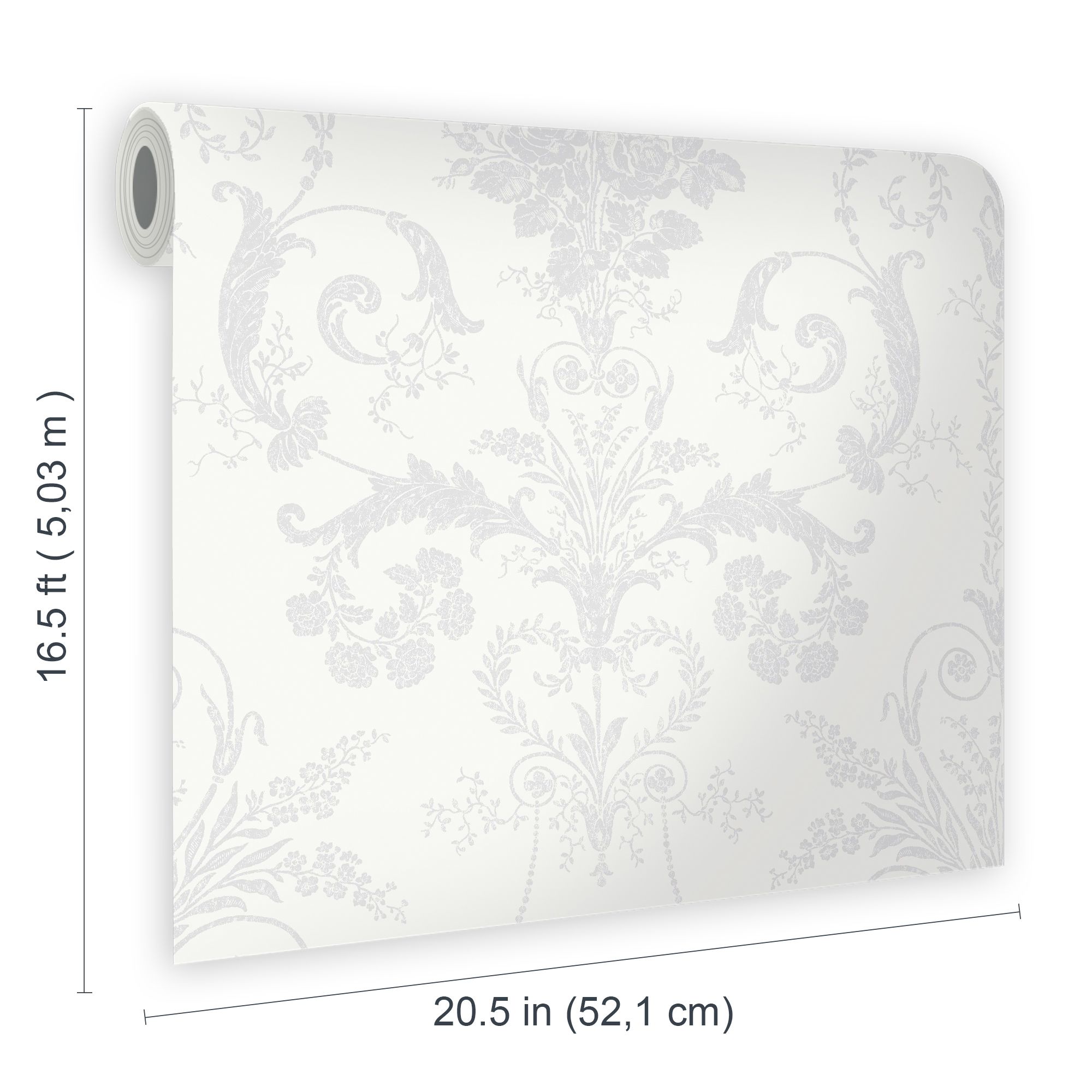 Laura Ashley Josette Silver effect Damask Smooth Wallpaper