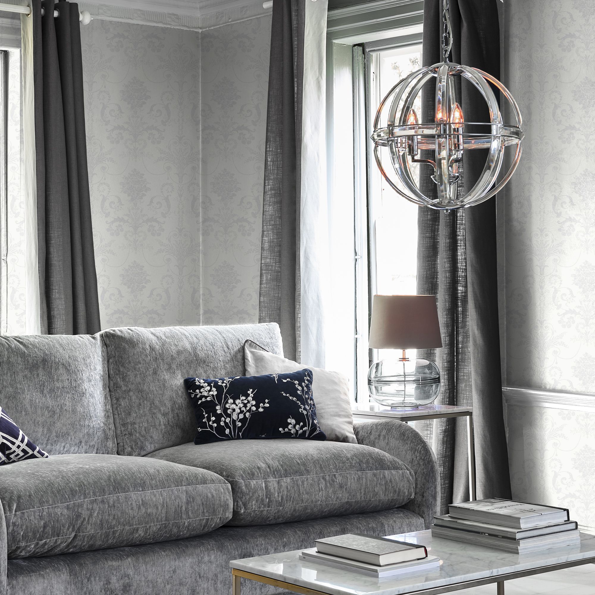 Laura Ashley Josette White Damask Smooth Wallpaper Sample