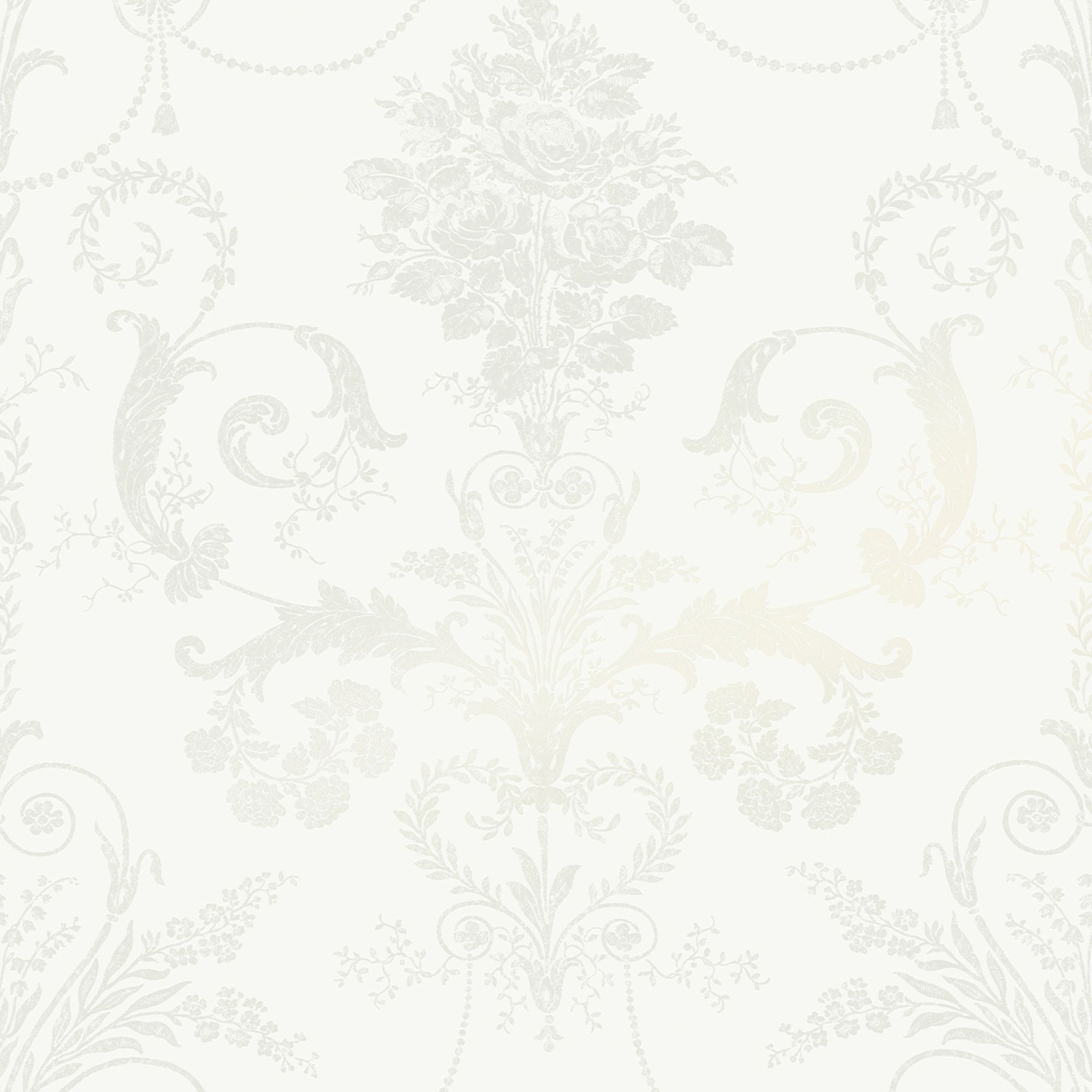 Laura Ashley Josette White Damask Smooth Wallpaper Sample