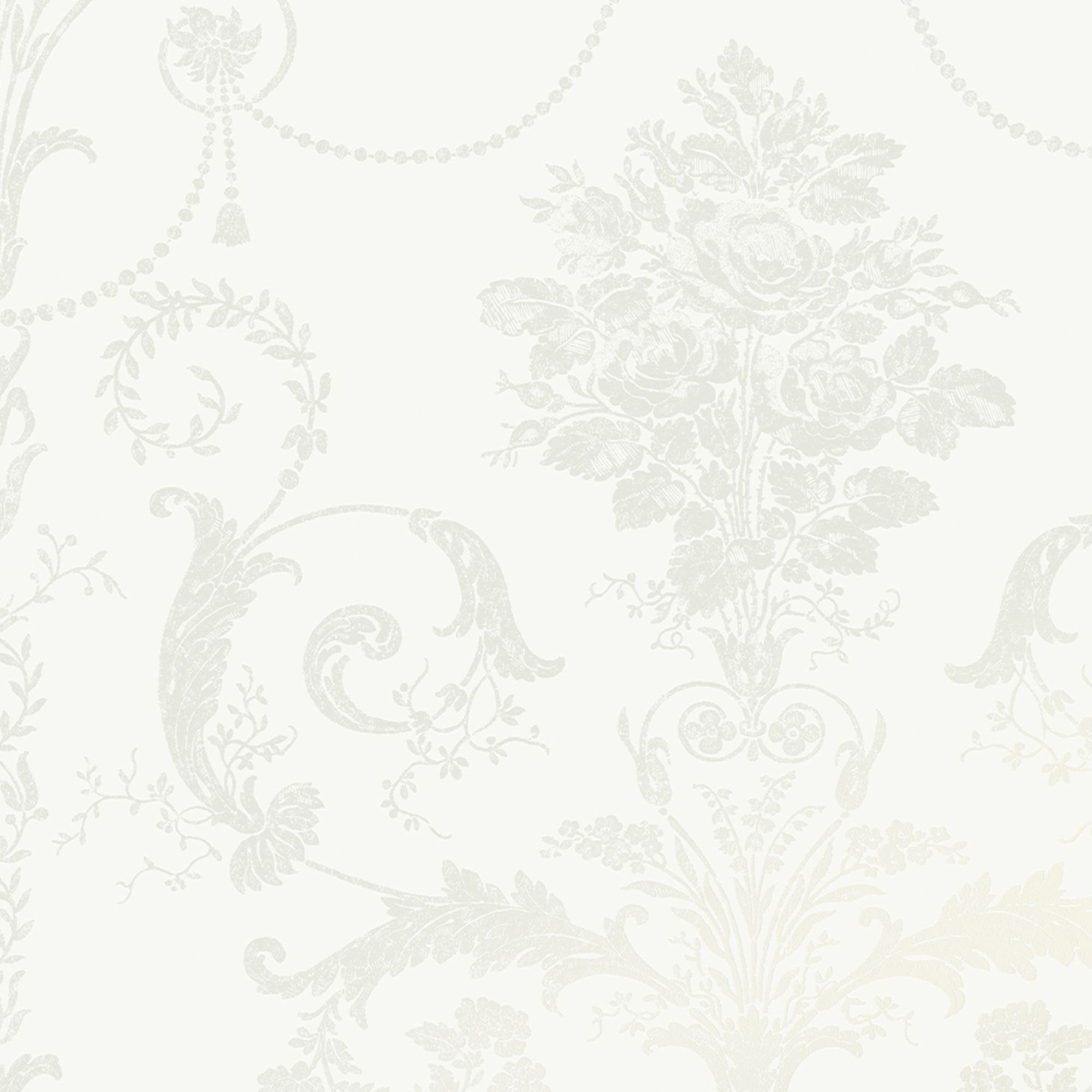 Laura Ashley Josette White Damask Smooth Wallpaper Sample