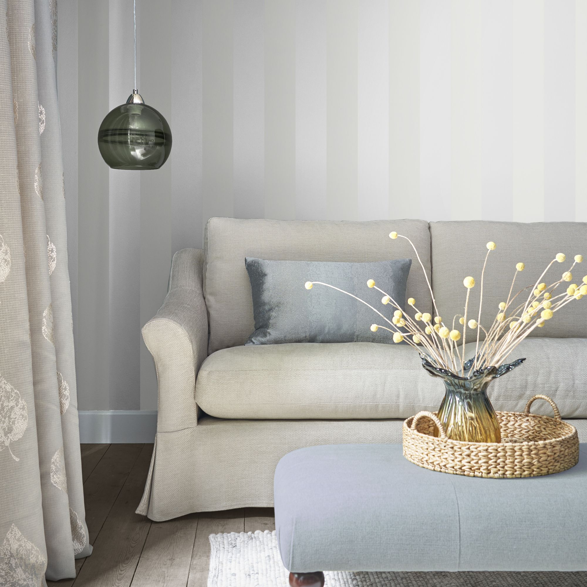 Laura Ashley Lille Beige & white Stripe Smooth Wallpaper