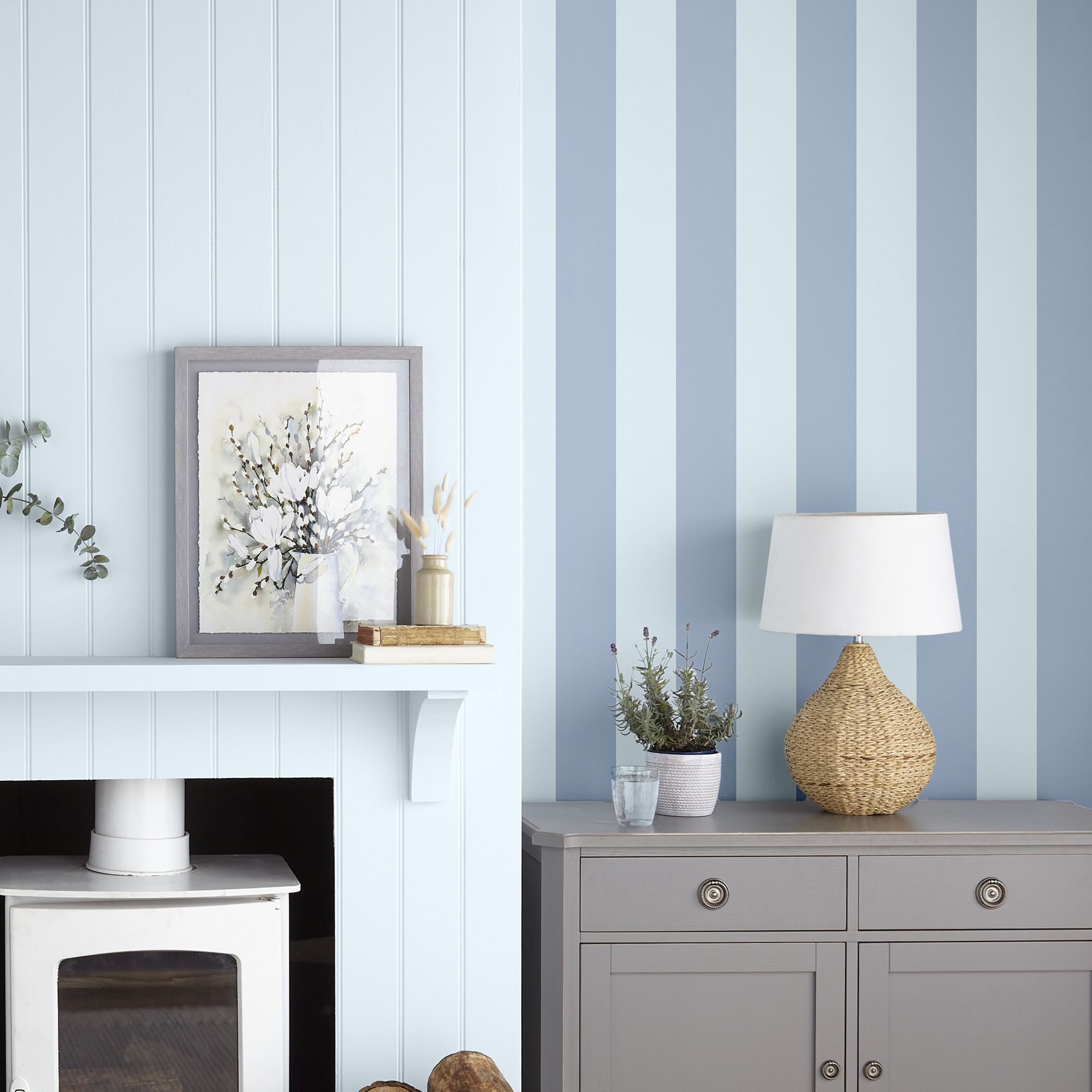 Laura Ashley Lille Blue Stripe Smooth Wallpaper