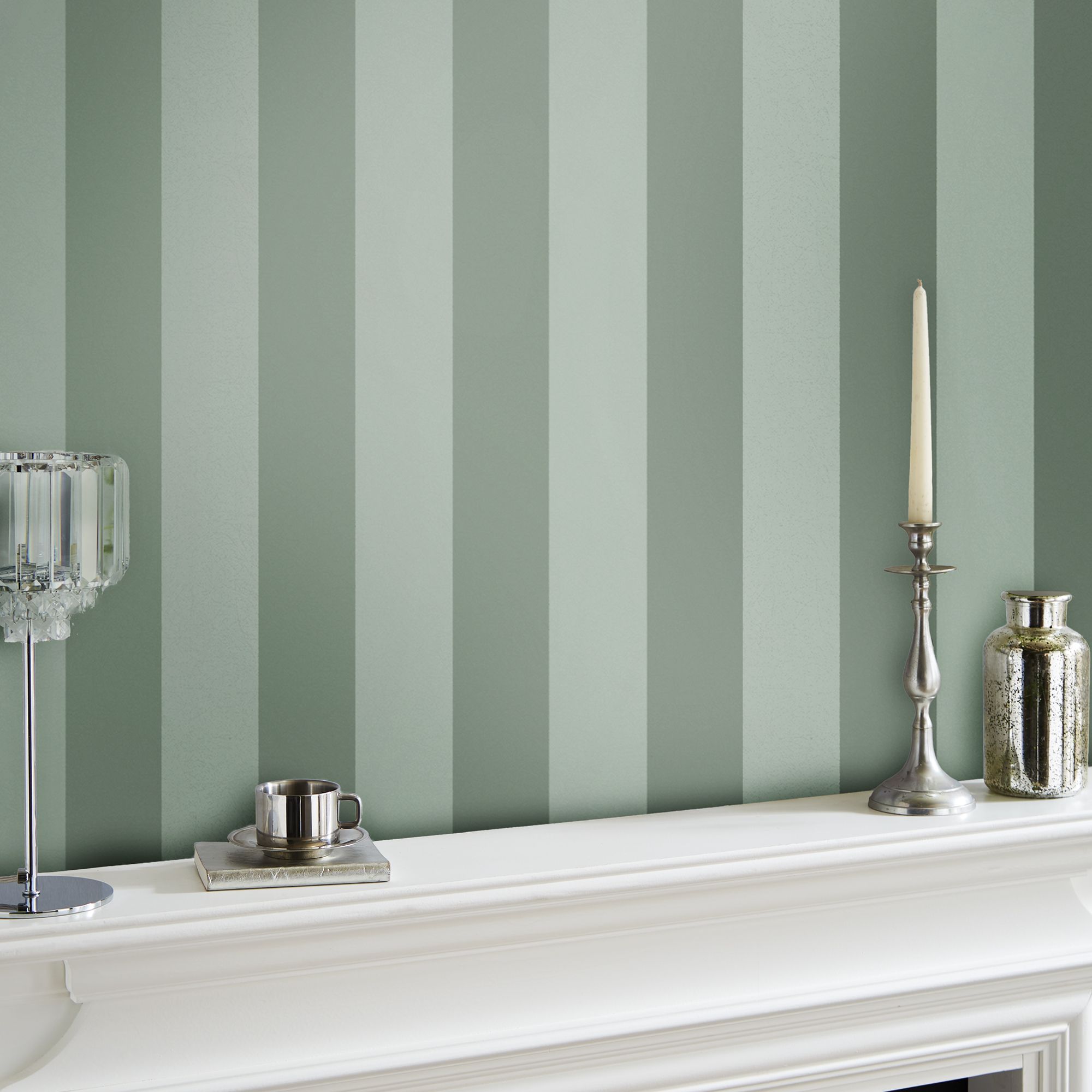 Laura Ashley Lille Pearlescent Sage Green Stripe Smooth Wallpaper