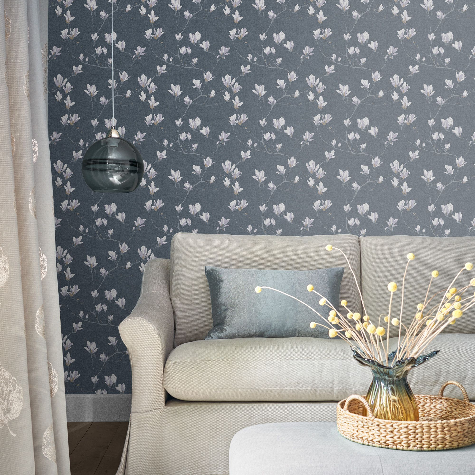 Laura Ashley Magnolia grove Dusky seaspray Floral Smooth Wallpaper