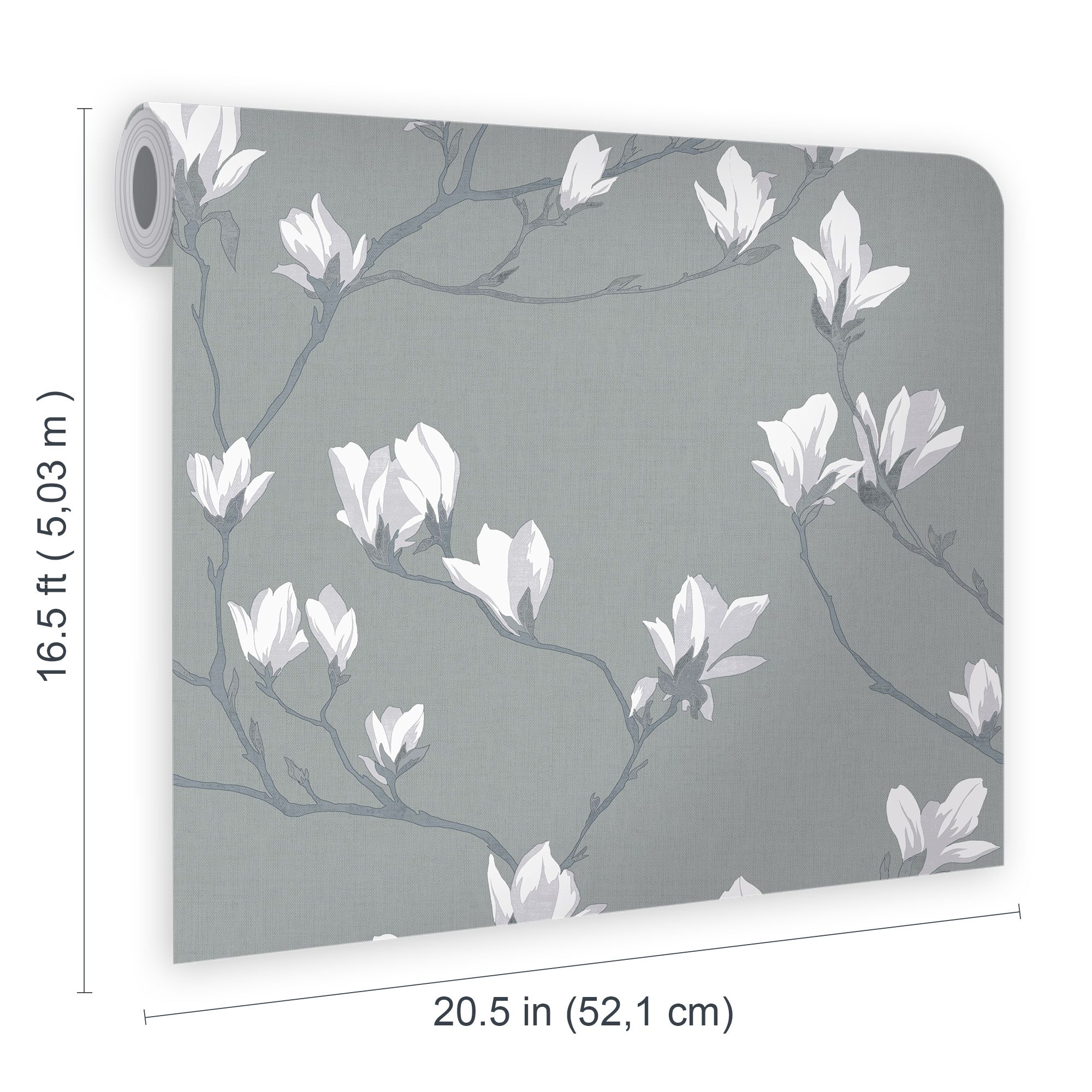Laura Ashley Magnolia grove Slate Floral Smooth Wallpaper
