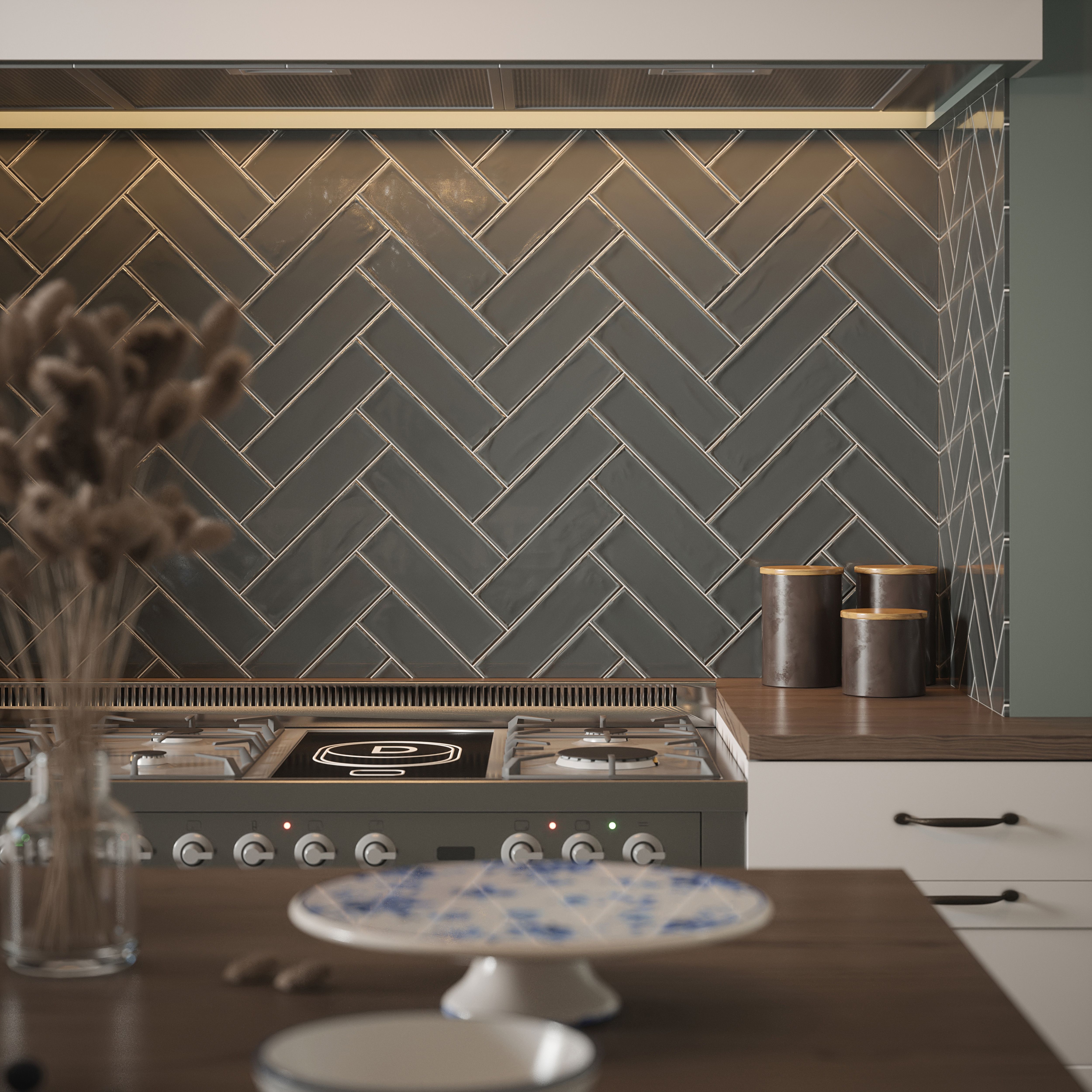 Laura Ashley Mason Charcoal Gloss Brick effect Textured Ceramic Indoor Wall Tile Sample
