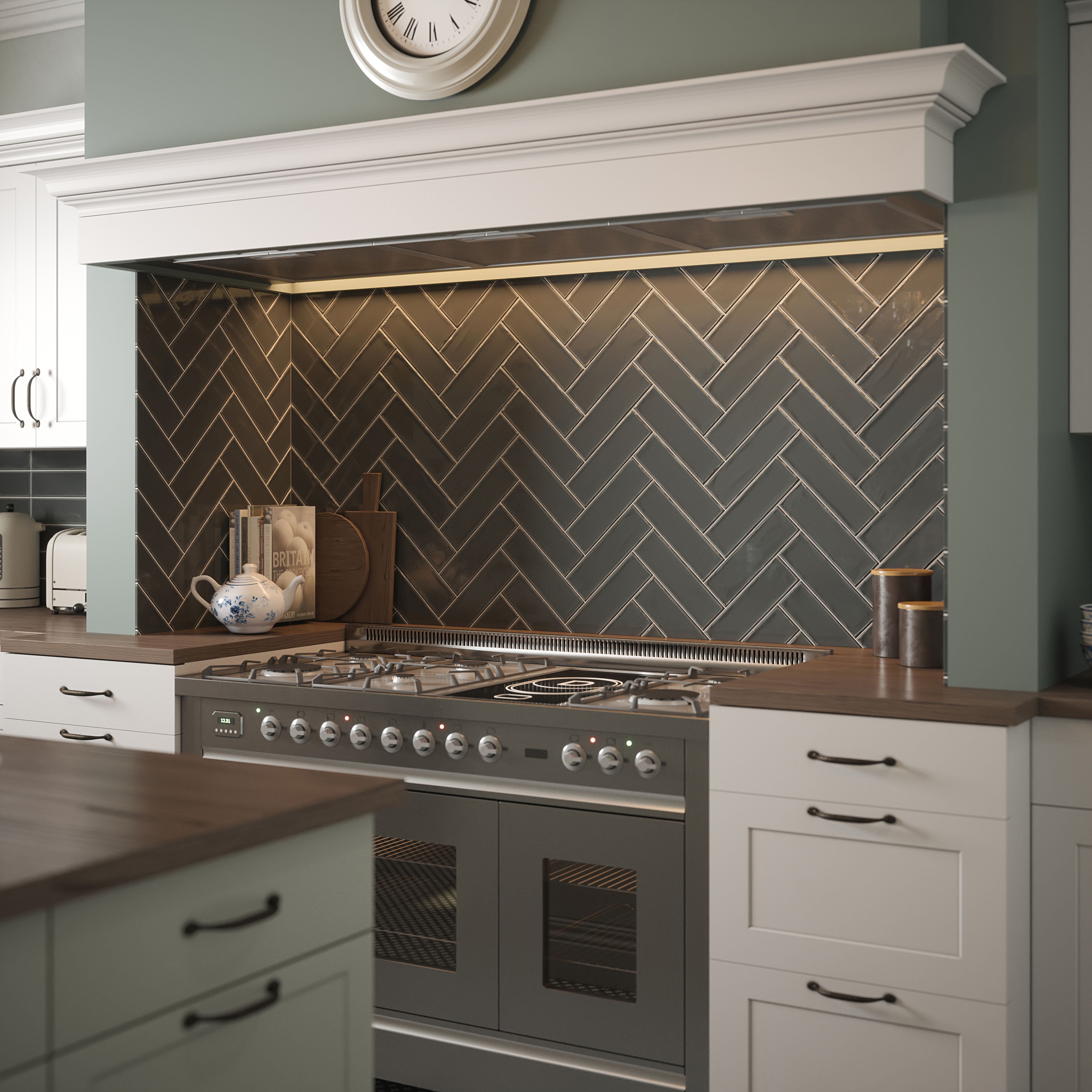 Laura Ashley Mason Charcoal Gloss Brick effect Textured Ceramic Indoor Wall Tile Sample